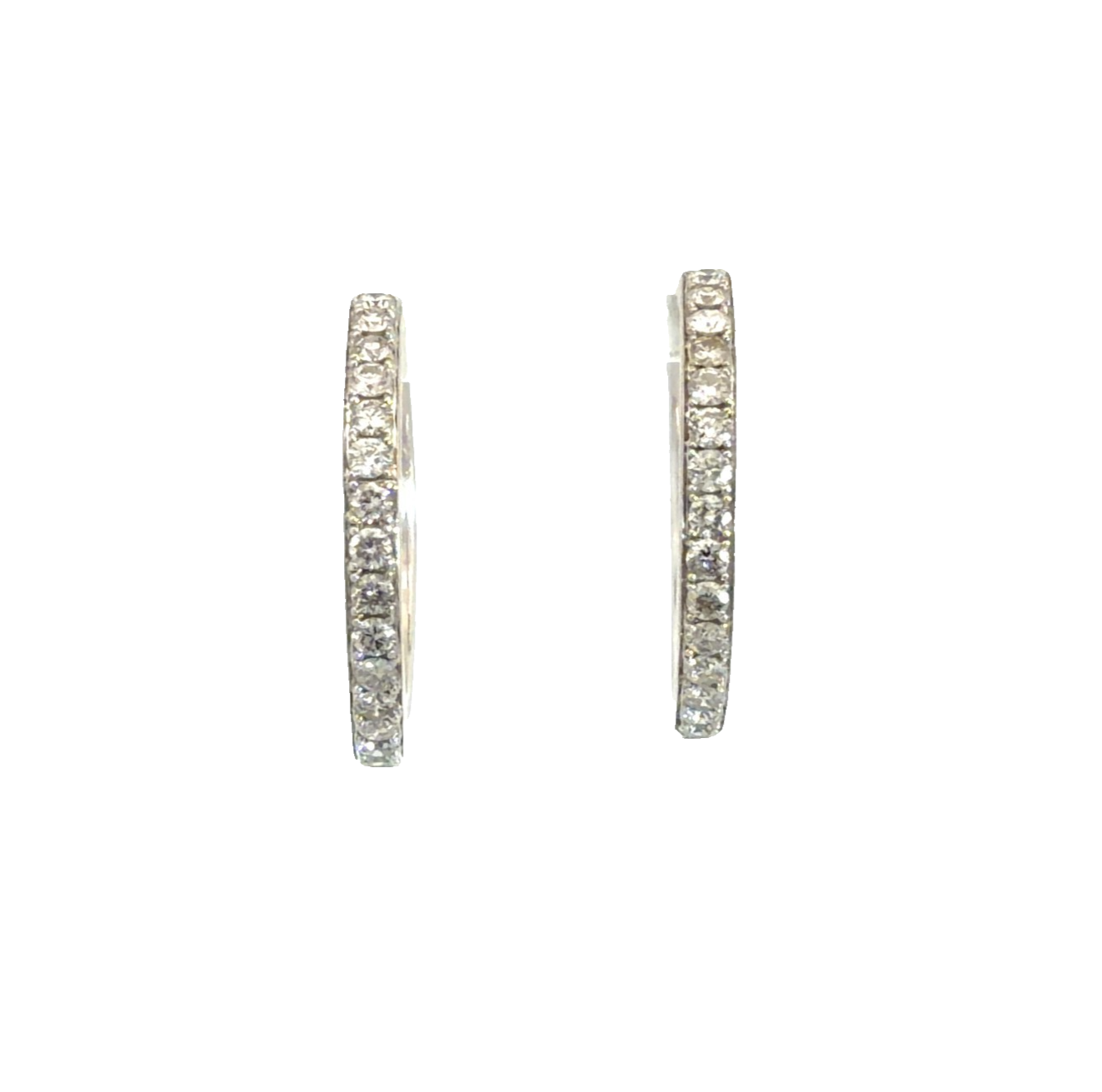 Estate 10k White Gold & 1.19cttw Diamond Hoop Earrings0