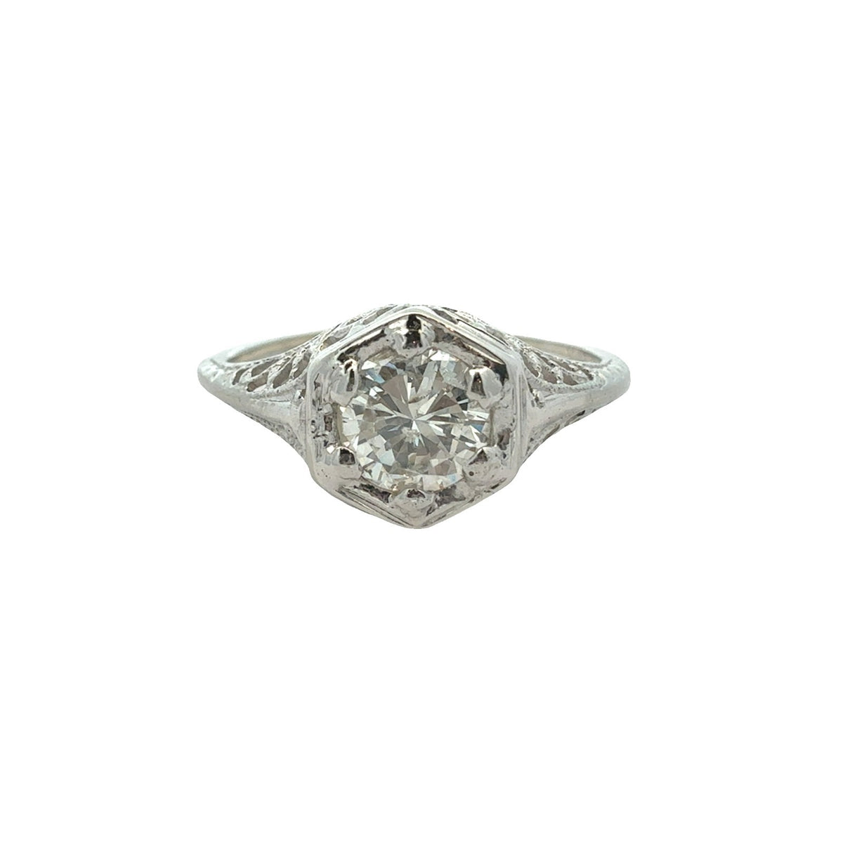 Art Deco 10k White Gold 0.53cttw Diamond Engagement Ring Size 5.750