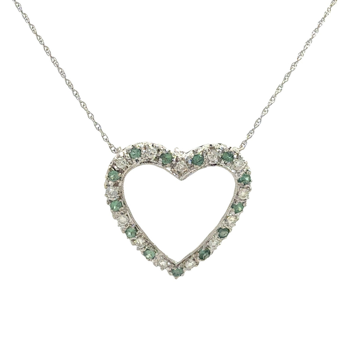 14k White Gold 0.42cttw Diamond and 0.52cttw Chrysoberyl Open Heart Necklace1