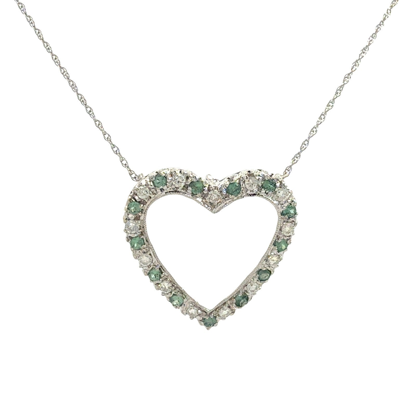 14k White Gold 0.42cttw Diamond and 0.52cttw Chrysoberyl Open Heart Necklace1