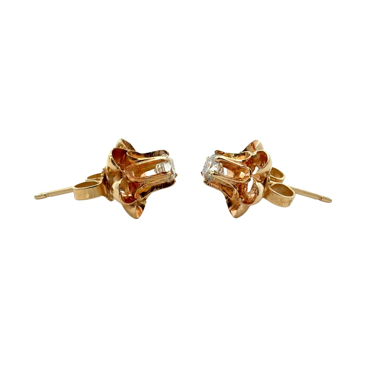 Vintage 14k Yellow Gold and 0.31cttw Diamond Floral Buttercup Stud Earrings2