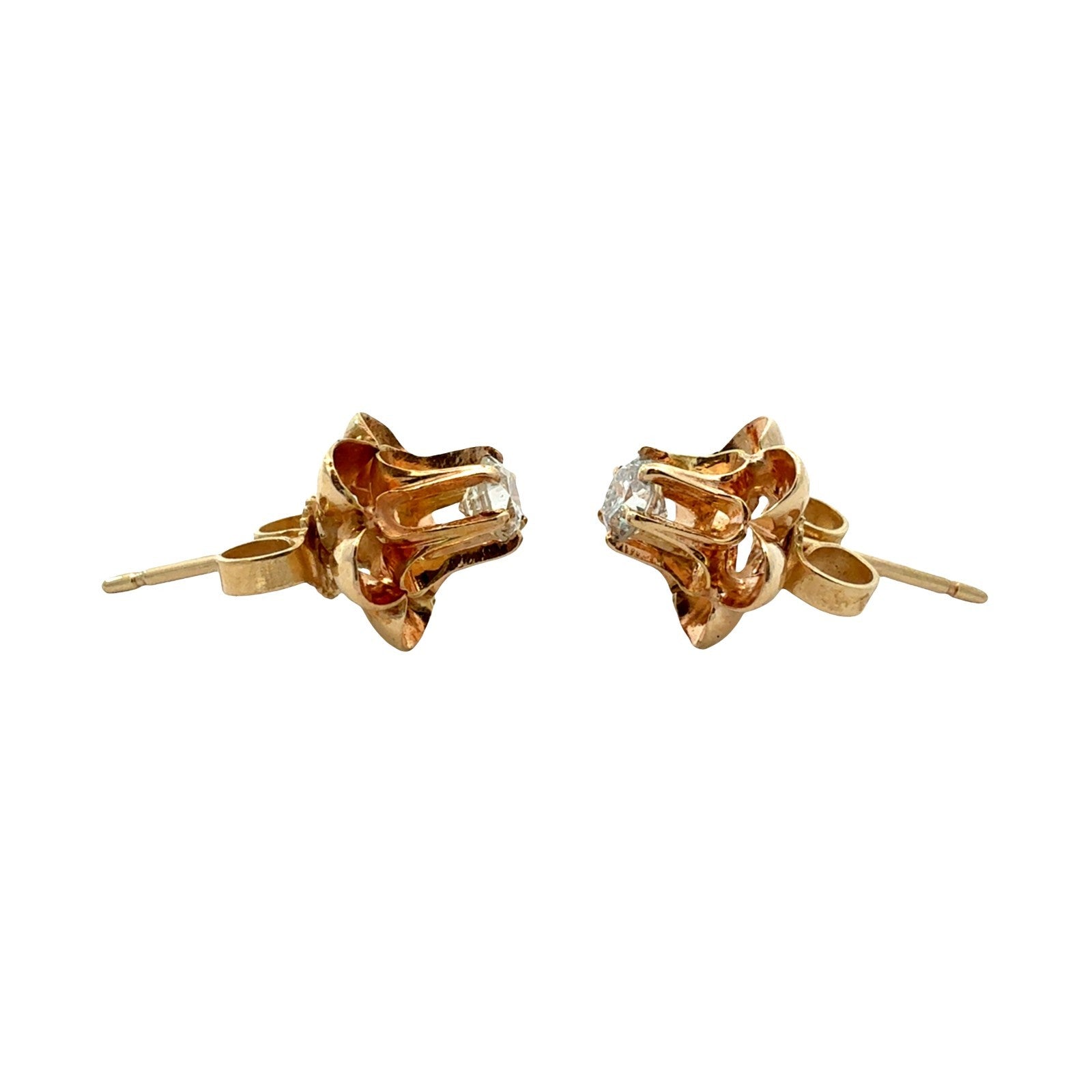 Vintage 14k Yellow Gold and 0.31cttw Diamond Floral Buttercup Stud Earrings2