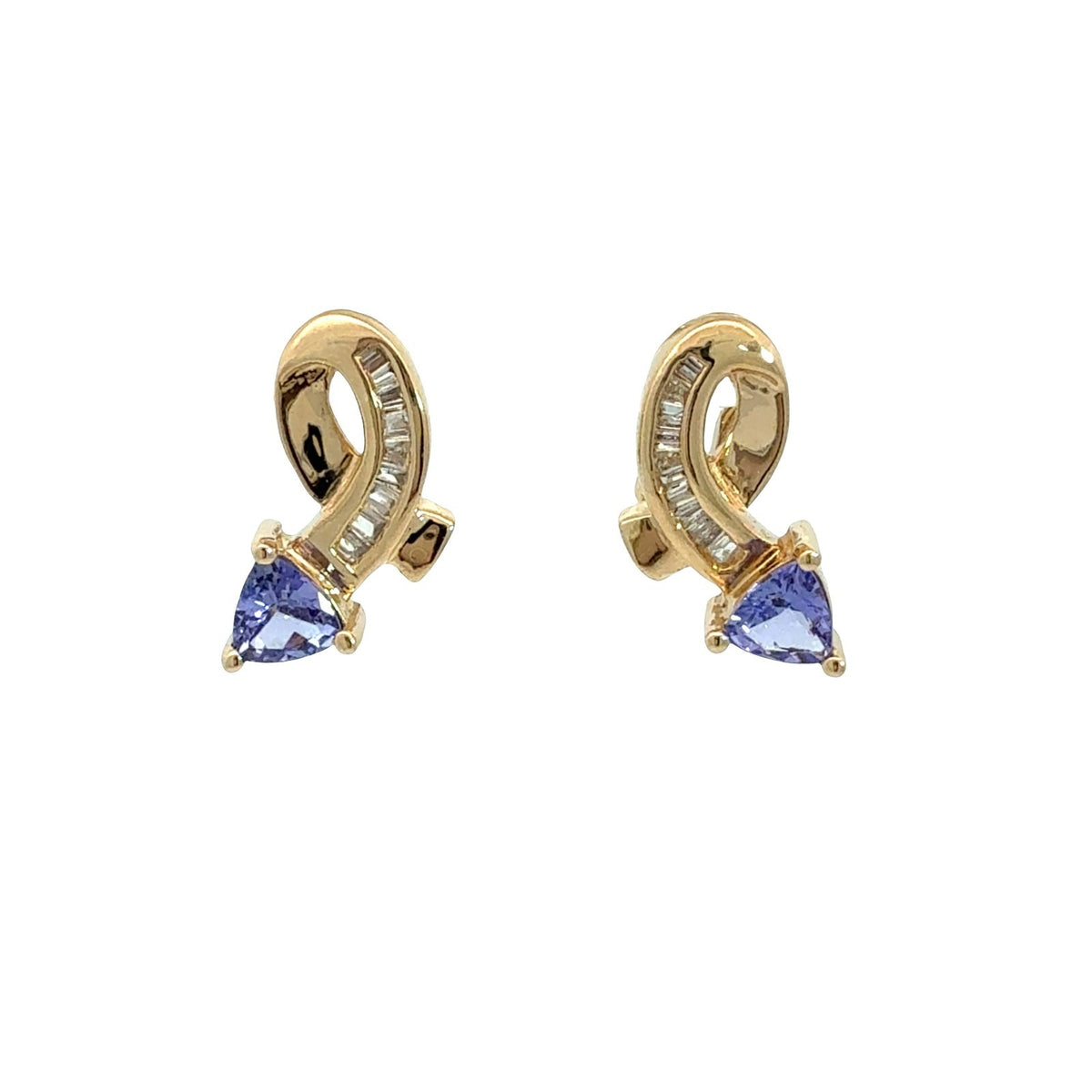 14k Yellow Gold 0.30cttw Diamond and 0.80cttw Tanzanite Ribbon Drop Earrings6
