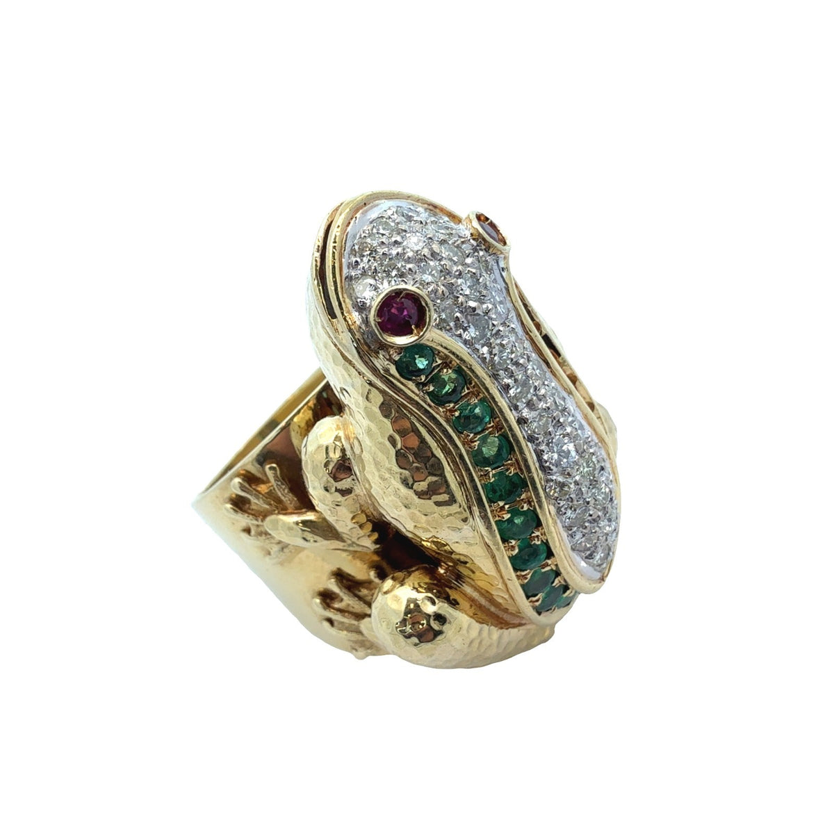 18k Yellow Gold 0.68ctw Diamond 0.75ctw Emerald 0.10ctw Ruby Frog Cocktail Ring2