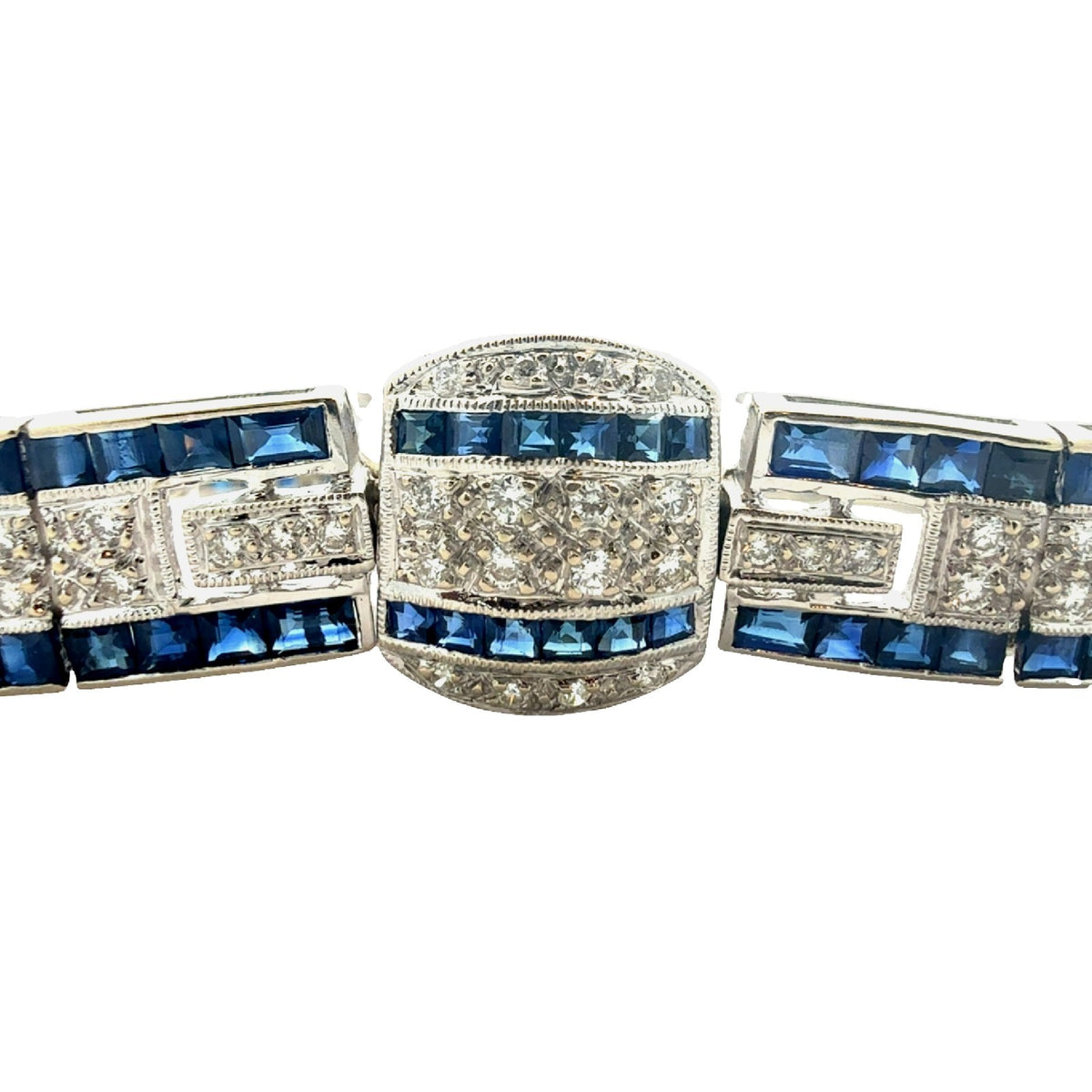 18k White Gold 1.51ctw Diamond and 3.60ctw Sapphire Tennis Bracelet 6.5"1