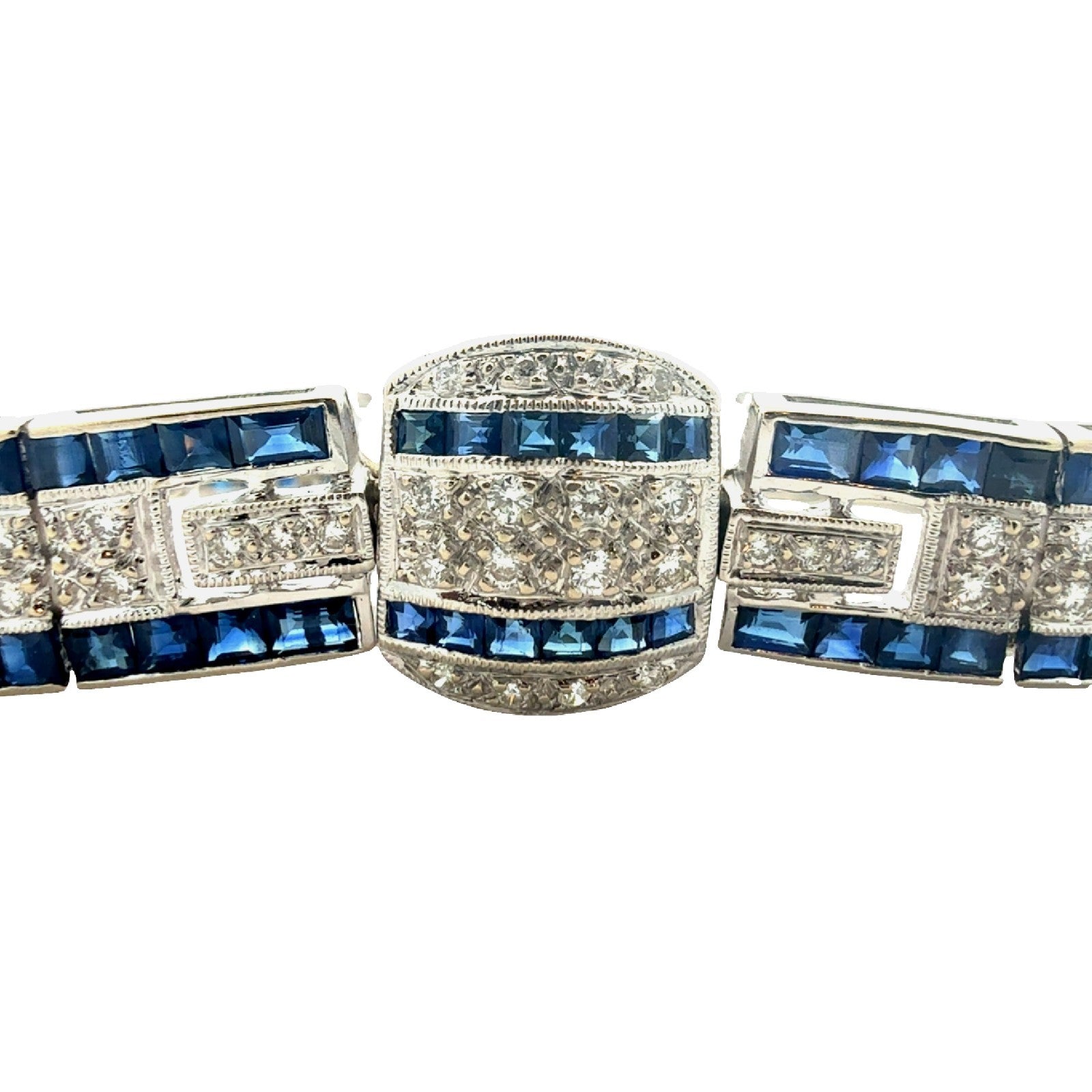 18k White Gold 1.51ctw Diamond and 3.60ctw Sapphire Tennis Bracelet 6.5"0