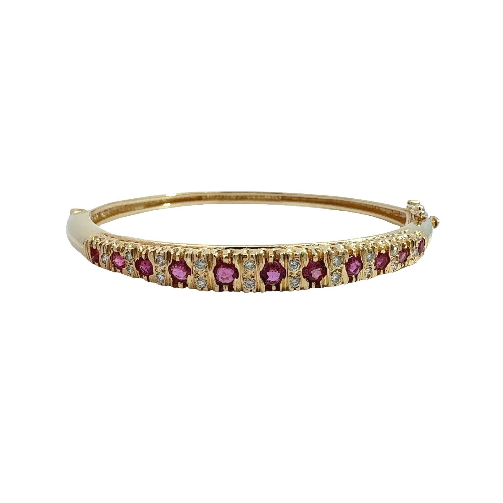 Vintage 14k Yellow Gold 0.77cttw Ruby & 0.29cttw Diamond Hinged Bangle Bracelet7