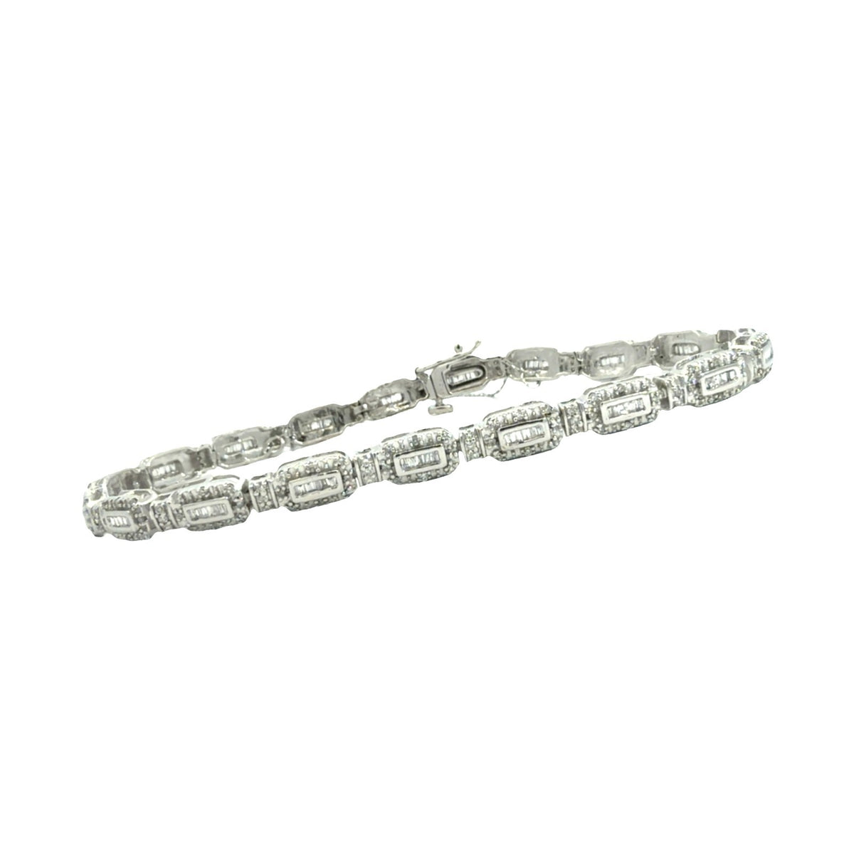 Vintage 10k White Gold 1.26ctw Diamond Baguette Tennis Bracelet1