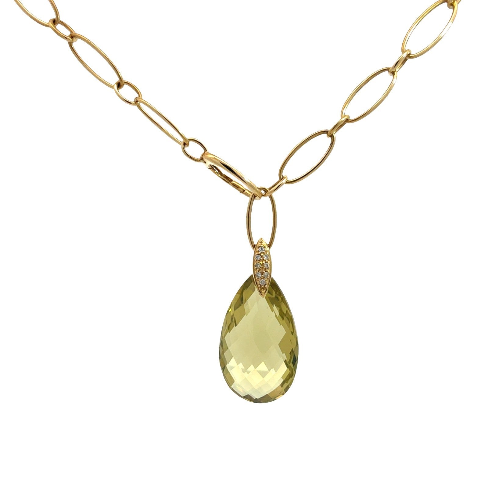 18k Yellow Gold Lemon Quartz 0.13cttw Diamond Paperclip Chain Pendant Necklace5