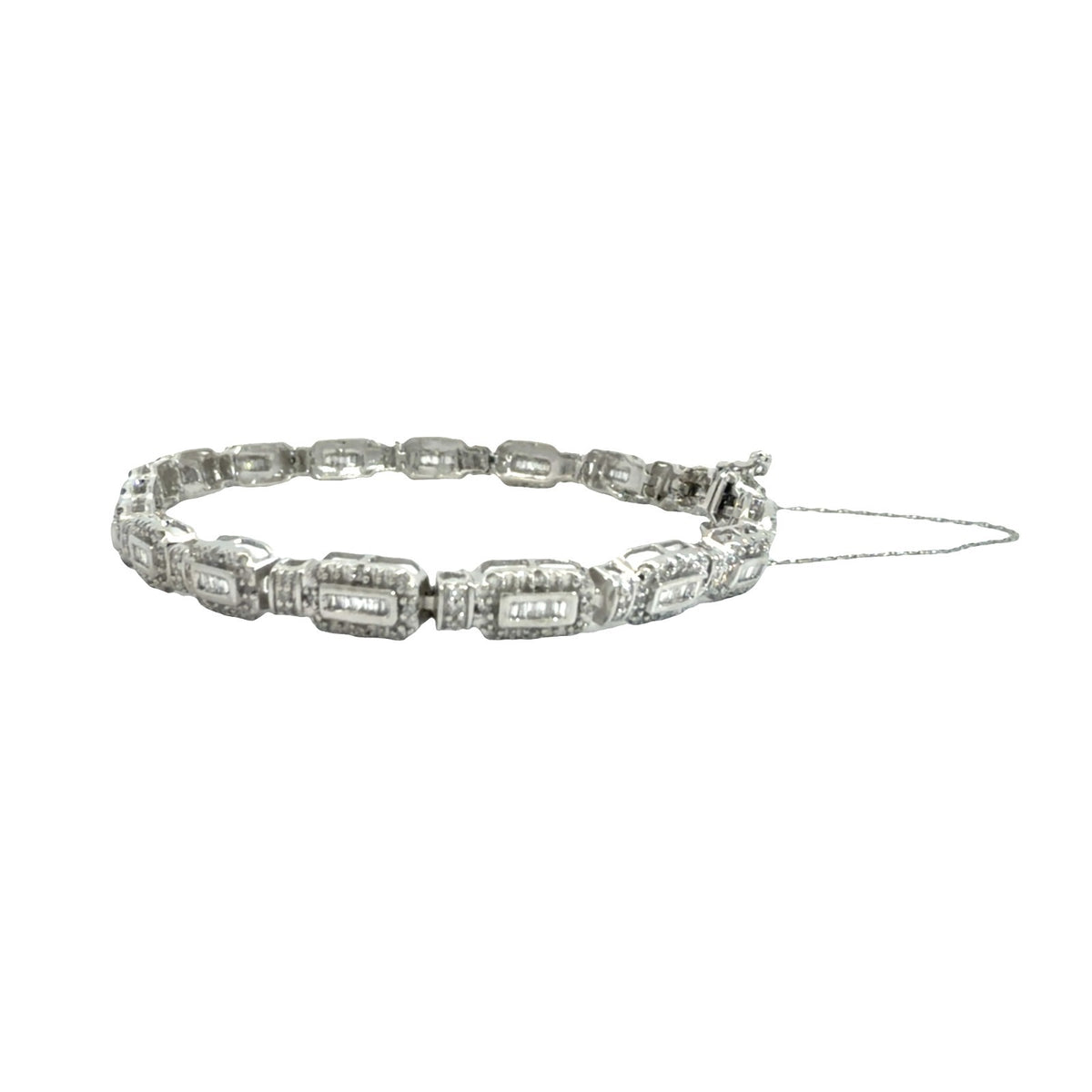 Vintage 10k White Gold 1.26ctw Diamond Baguette Tennis Bracelet2