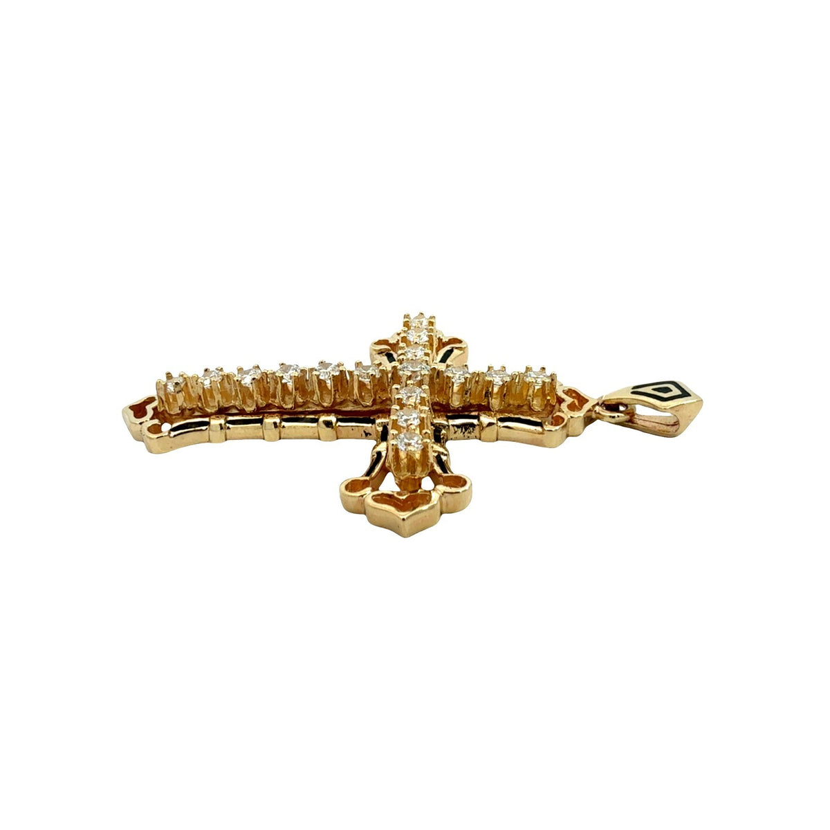 14k Yellow Gold Black Enamel and 1.08cttw Lab-Grown Diamond Cross Pendant4