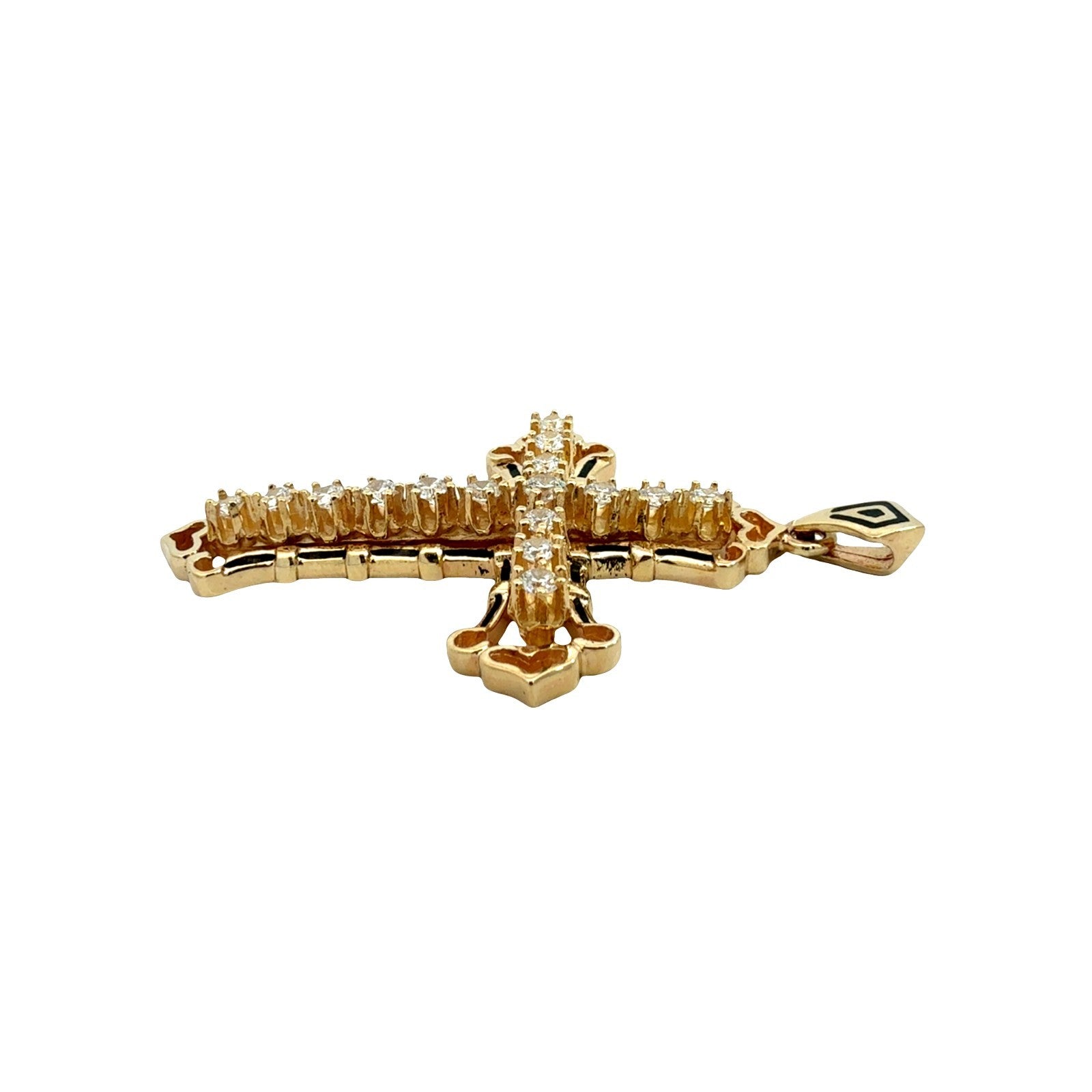 14k Yellow Gold Black Enamel and 1.08cttw Lab-Grown Diamond Cross Pendant4