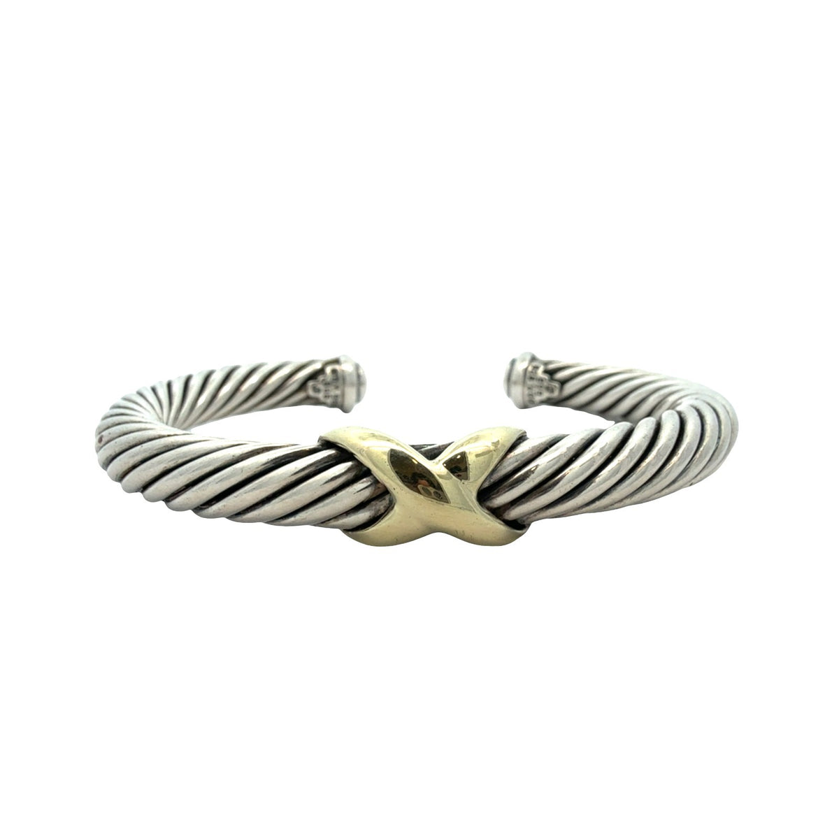 David Yurman Sterling Silver &amp; 14k Yellow Gold Twisted Cable X Cuff Bracelet M0