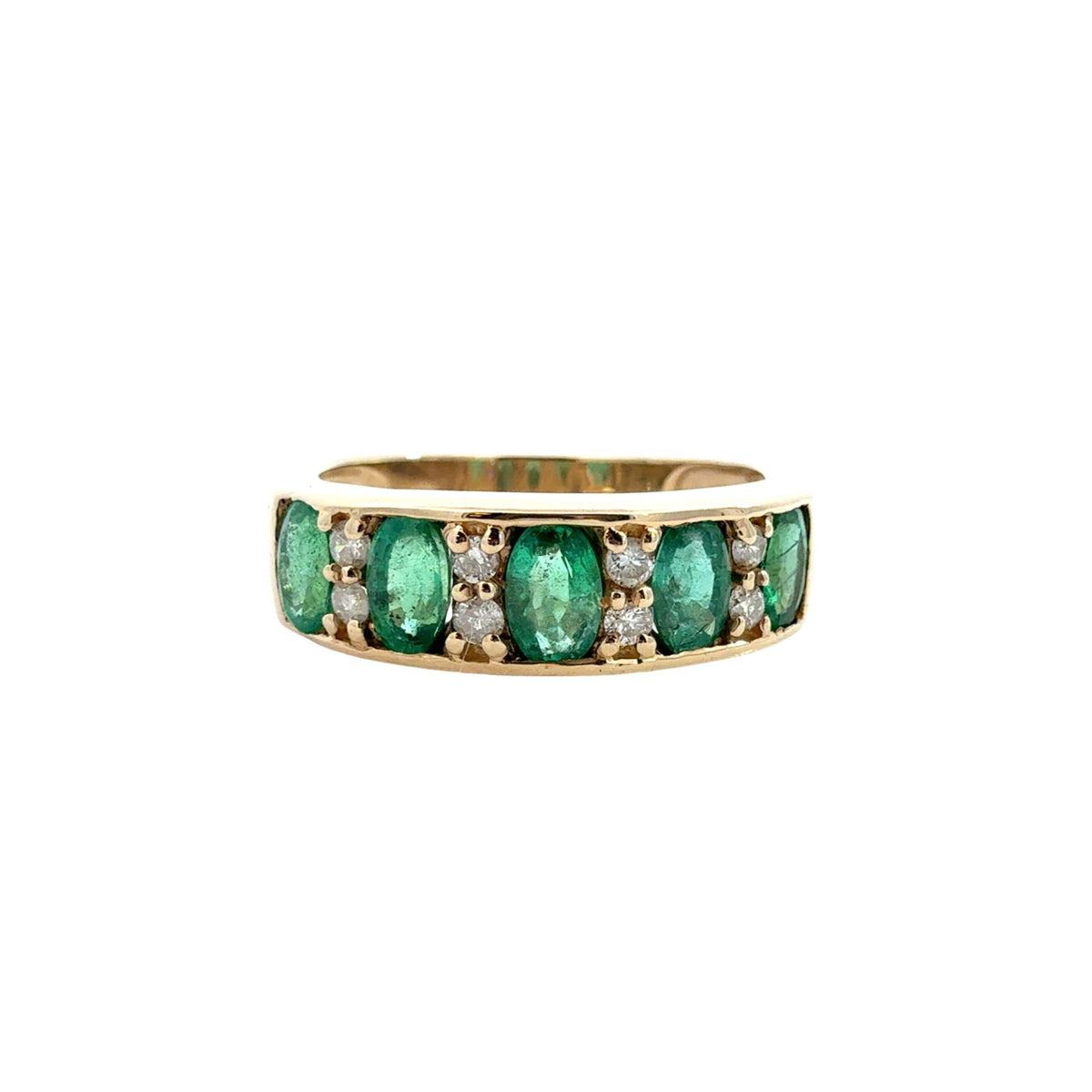 Vintage 14k Yellow Gold 0.90cttw Emerald and 0.16cttw Diamond Band Ring1