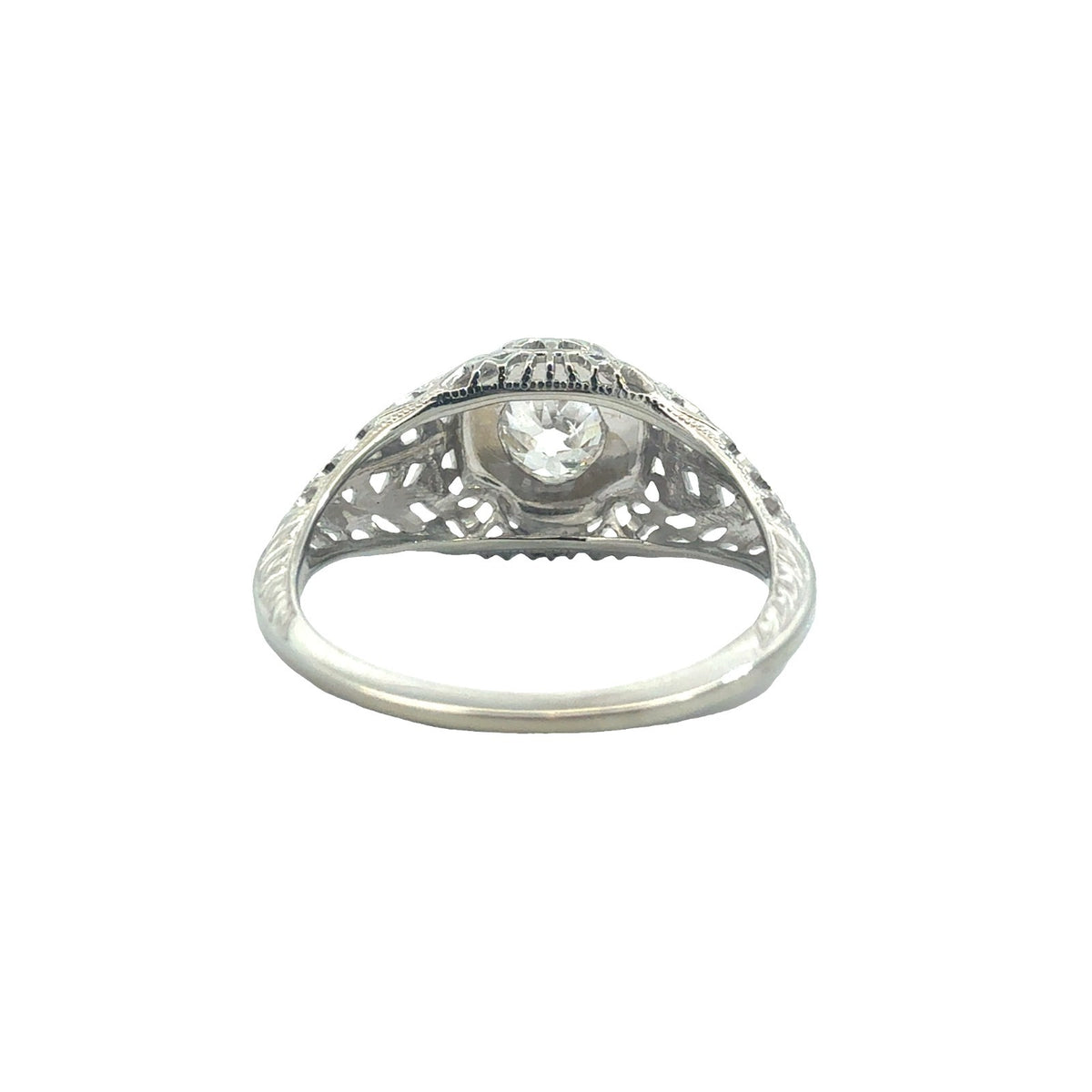 Vintage 18k White Gold Solitaire Euro Cut 0.58ctw Diamond Engagement Ring Size 64