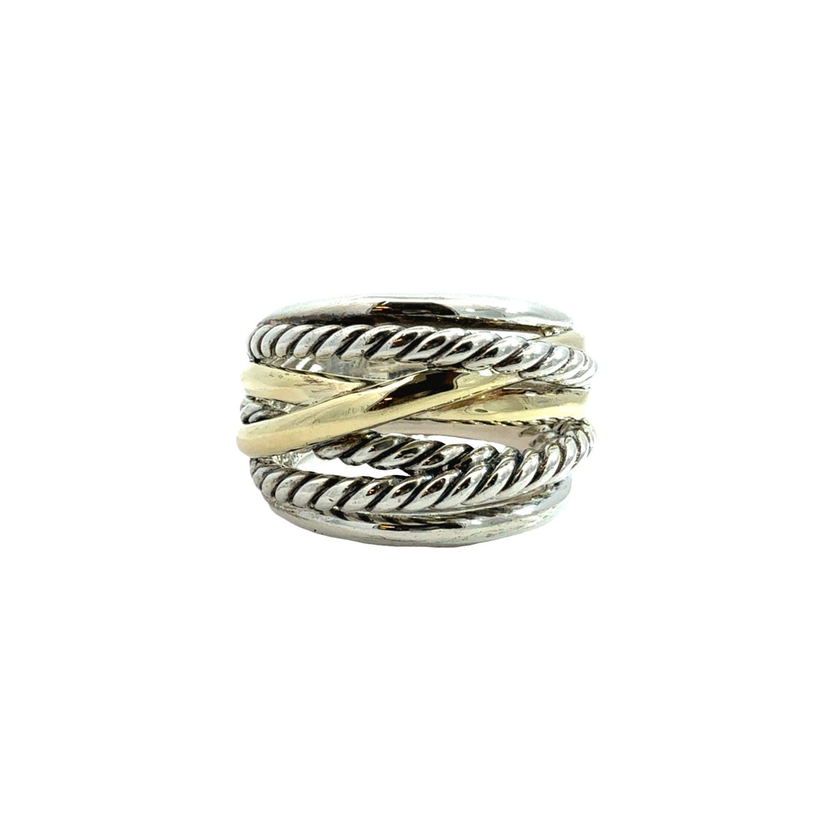 David Yurman Sterling Silver 14k Gold Two-Tone Cable Crossover Band Ring1