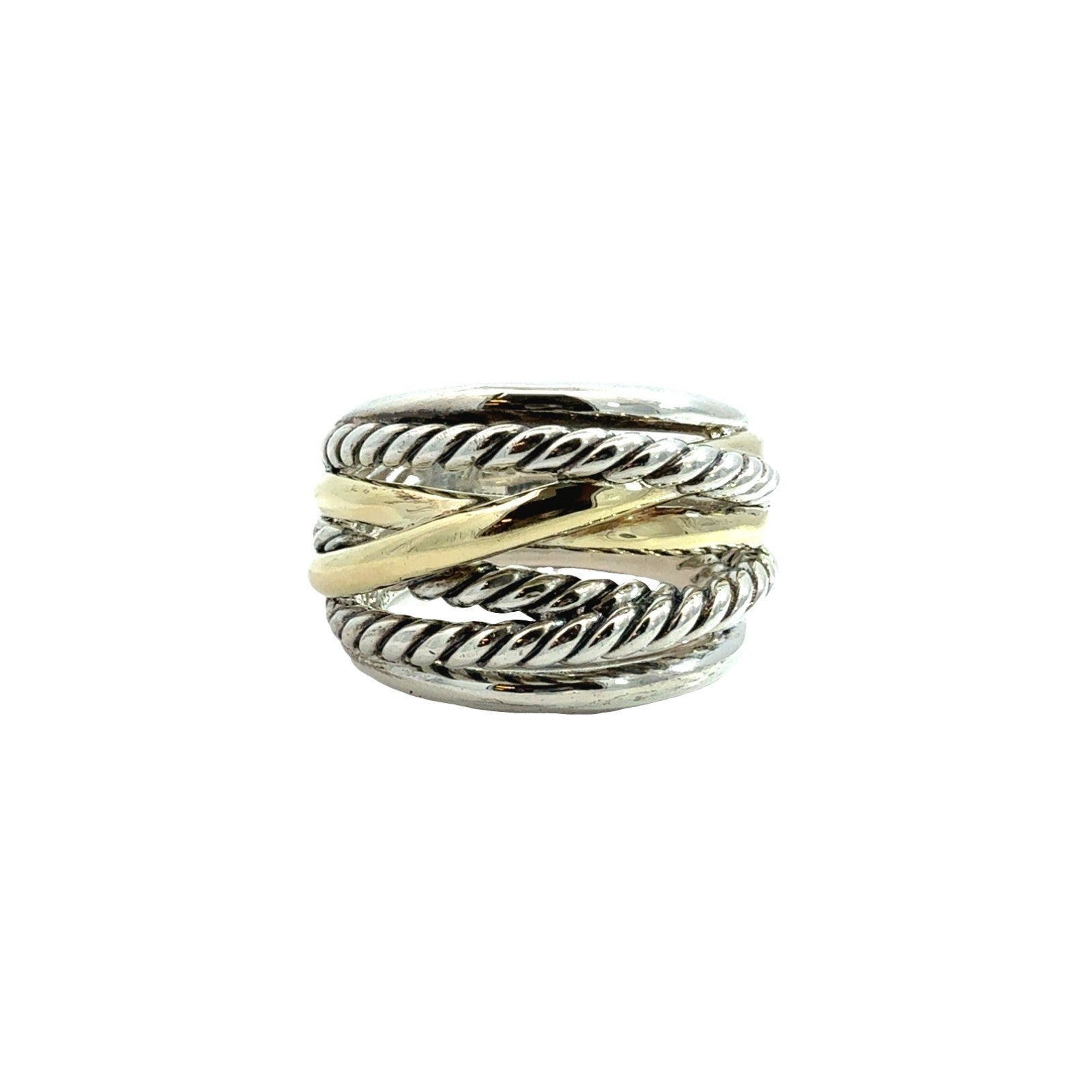 David Yurman Sterling Silver 14k Gold Two-Tone Cable Crossover Band Ring0