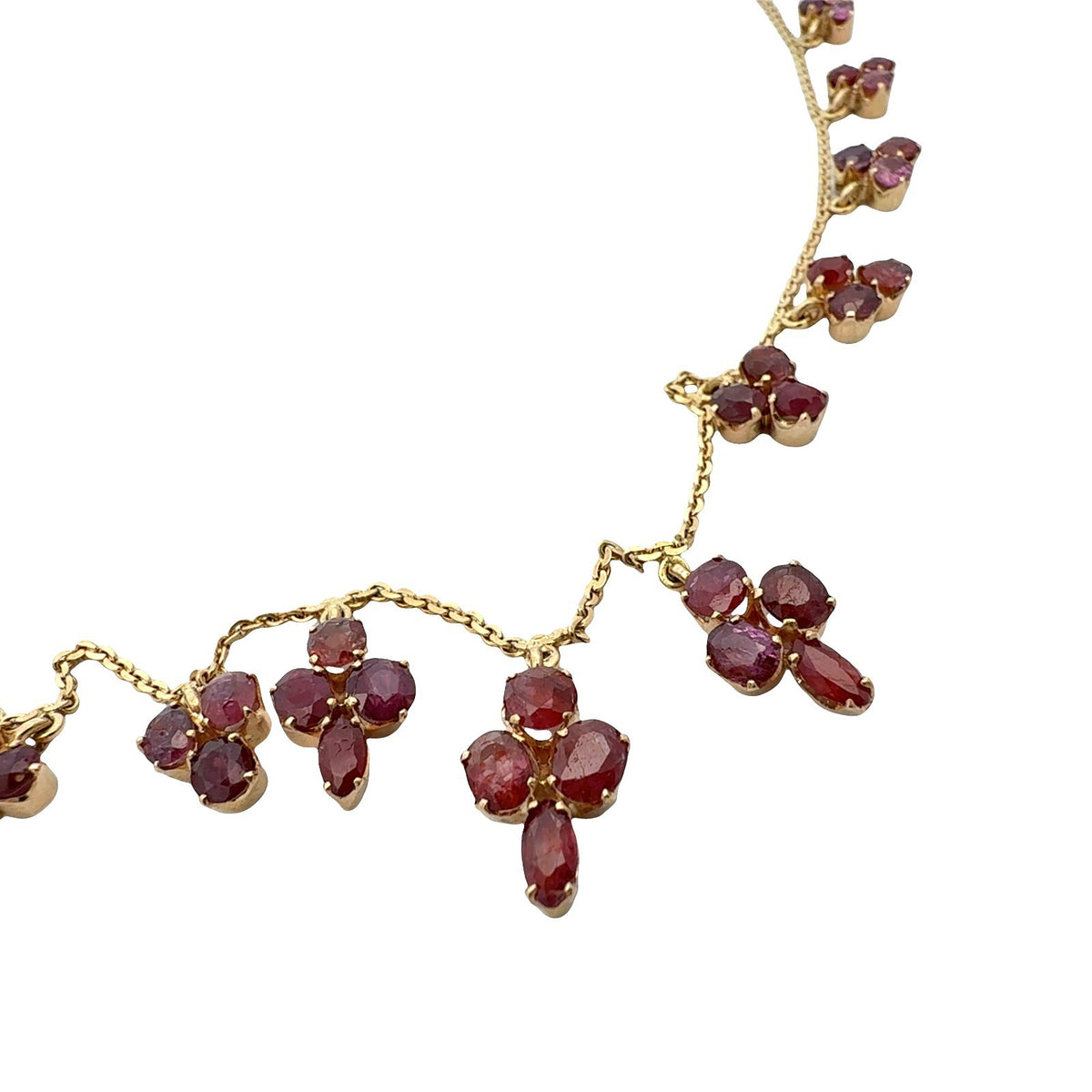 Vintage Yellow Gold 6.17cttw Red Ruby Floral Cluster Charm Necklace4