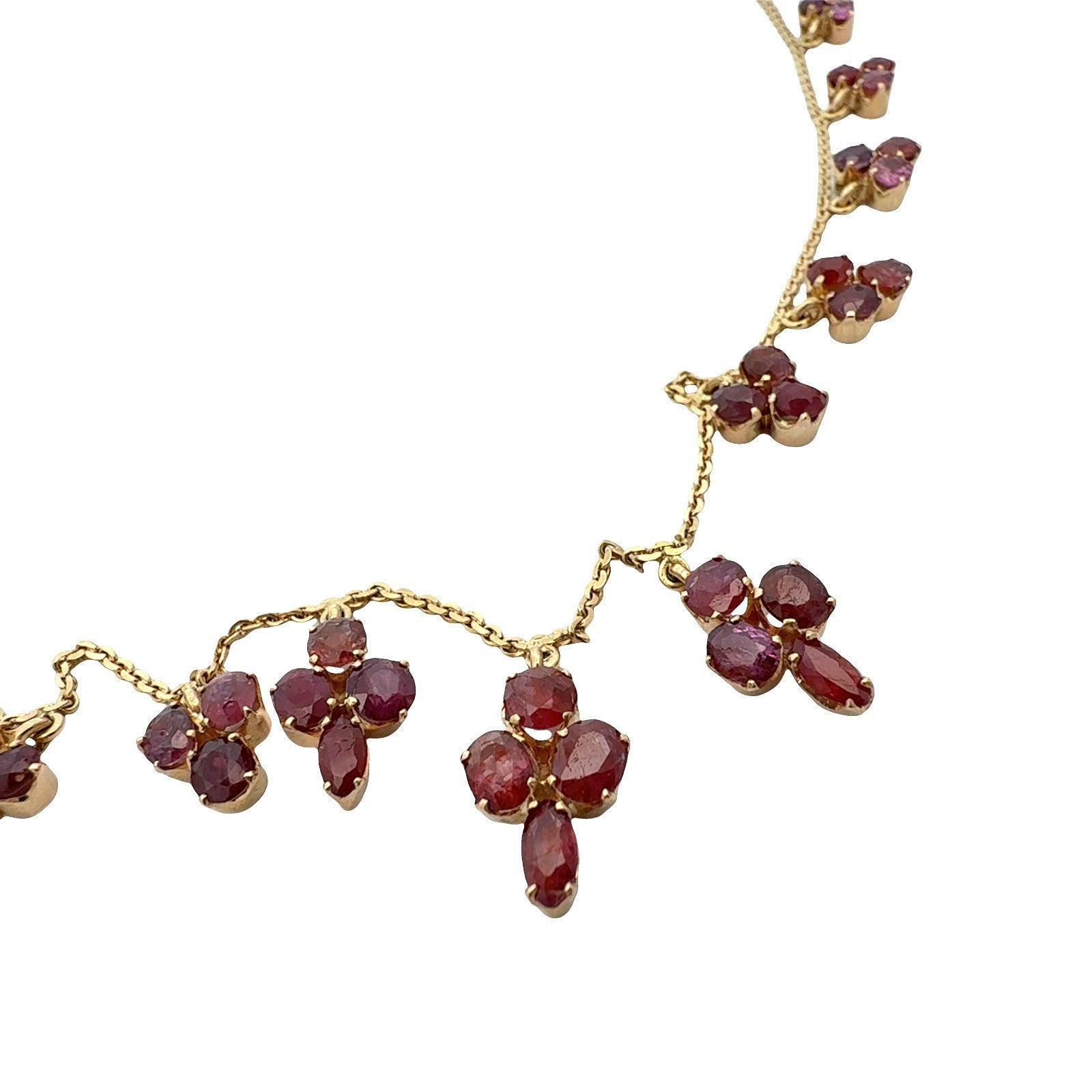 Vintage Yellow Gold 6.17cttw Red Ruby Floral Cluster Charm Necklace4