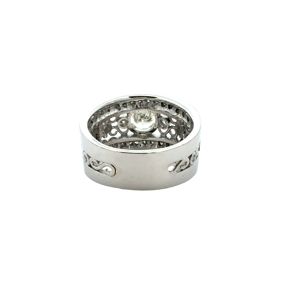 Vintage 14k White Gold 1.68cttw Diamond Filigree Wide Band Engagement Ring3