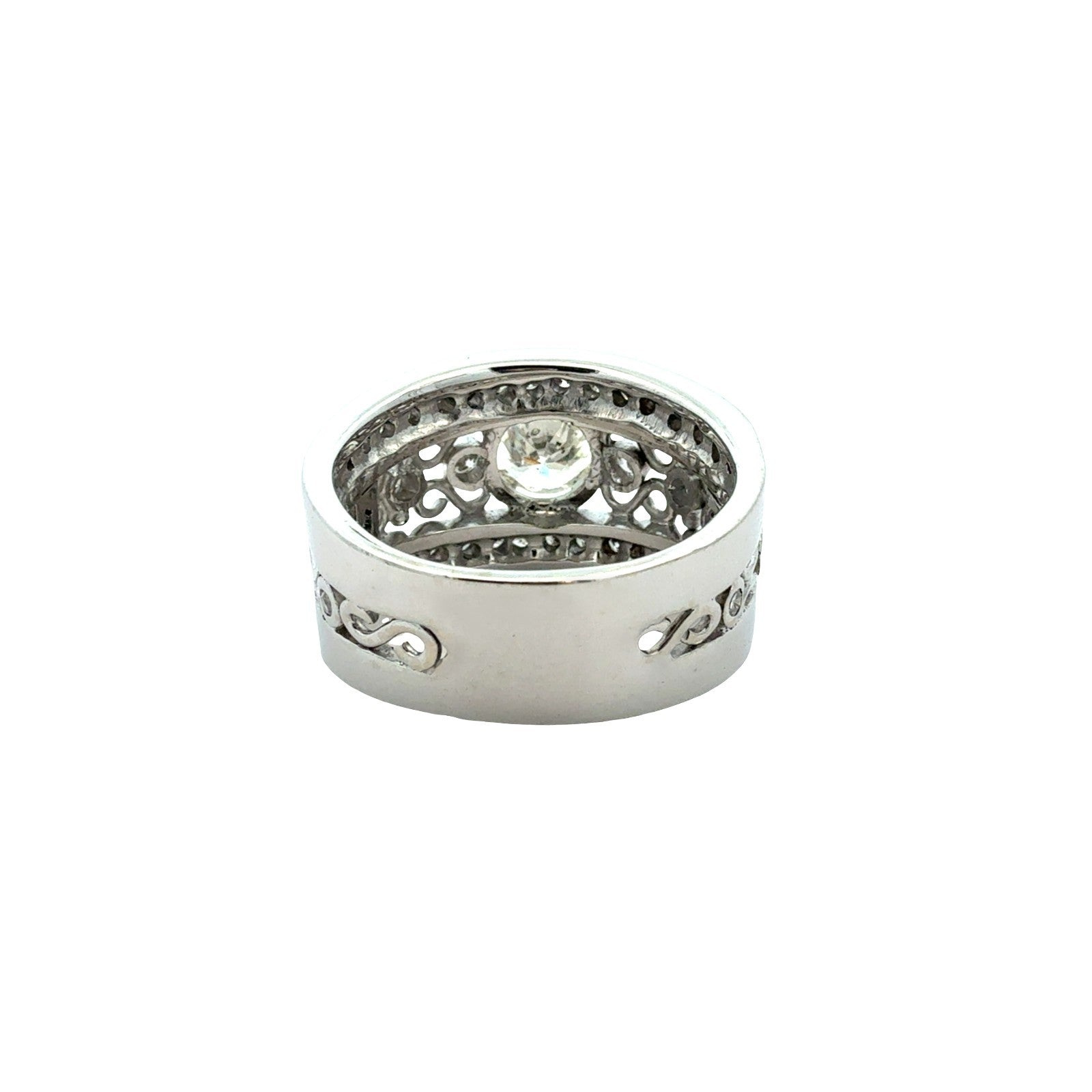 Vintage 14k White Gold 1.68cttw Diamond Filigree Wide Band Engagement Ring3