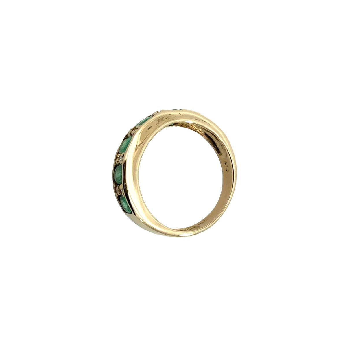 Vintage 14k Yellow Gold 0.90cttw Emerald and 0.16cttw Diamond Band Ring6