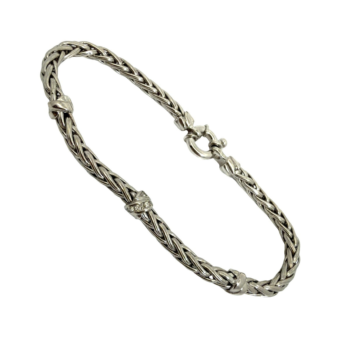 Italian 18k White Gold 0.20ctw Diamond Rope Chain Bracelet 7.5 in1