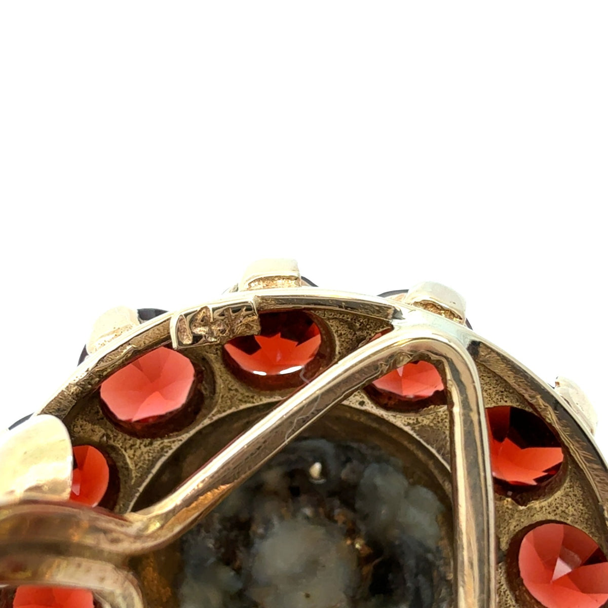 Vintage 14k Yellow Gold Stamped Pearl & 4.68cttw Garnet Halo Cocktail Ring5