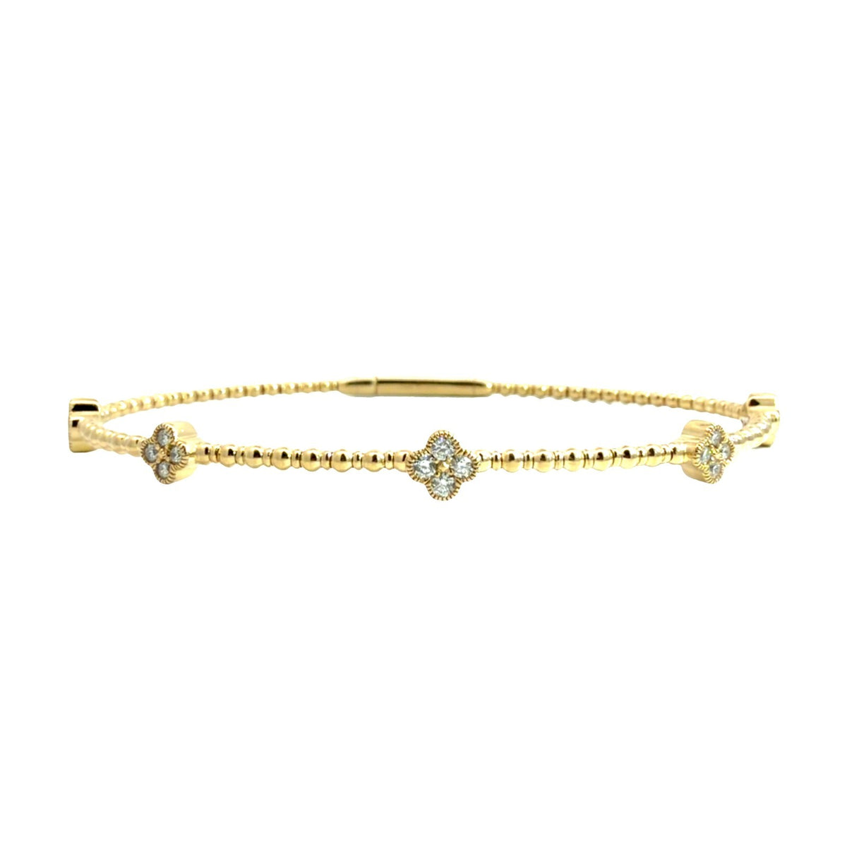 14k Yellow Gold Quatrefoil 0.37cttw Diamond Flex Bangle Bracelet 6.75"0