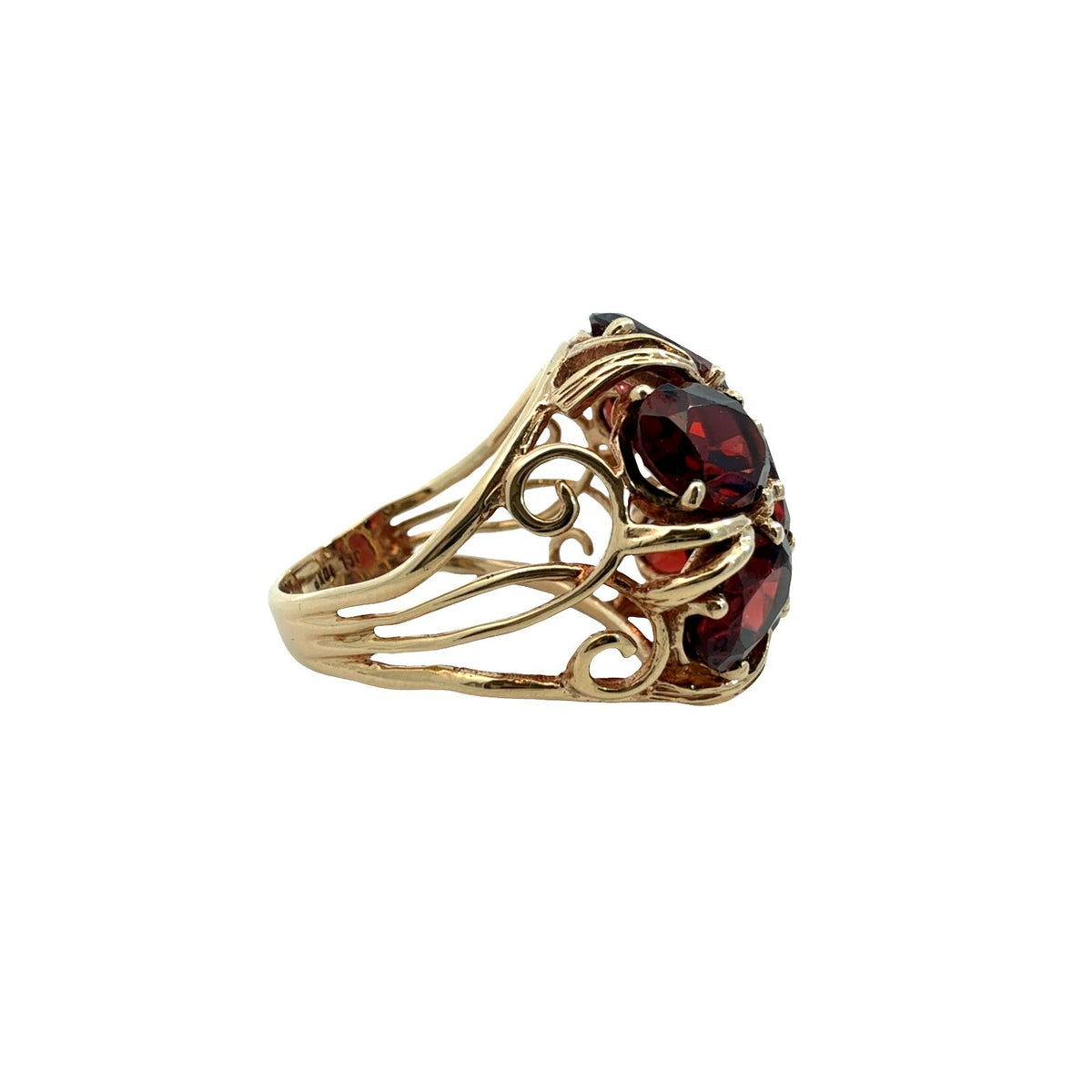 Vintage 10k Yellow Gold 8.80cttw Garnet Floral Cluster Cocktail Ring4