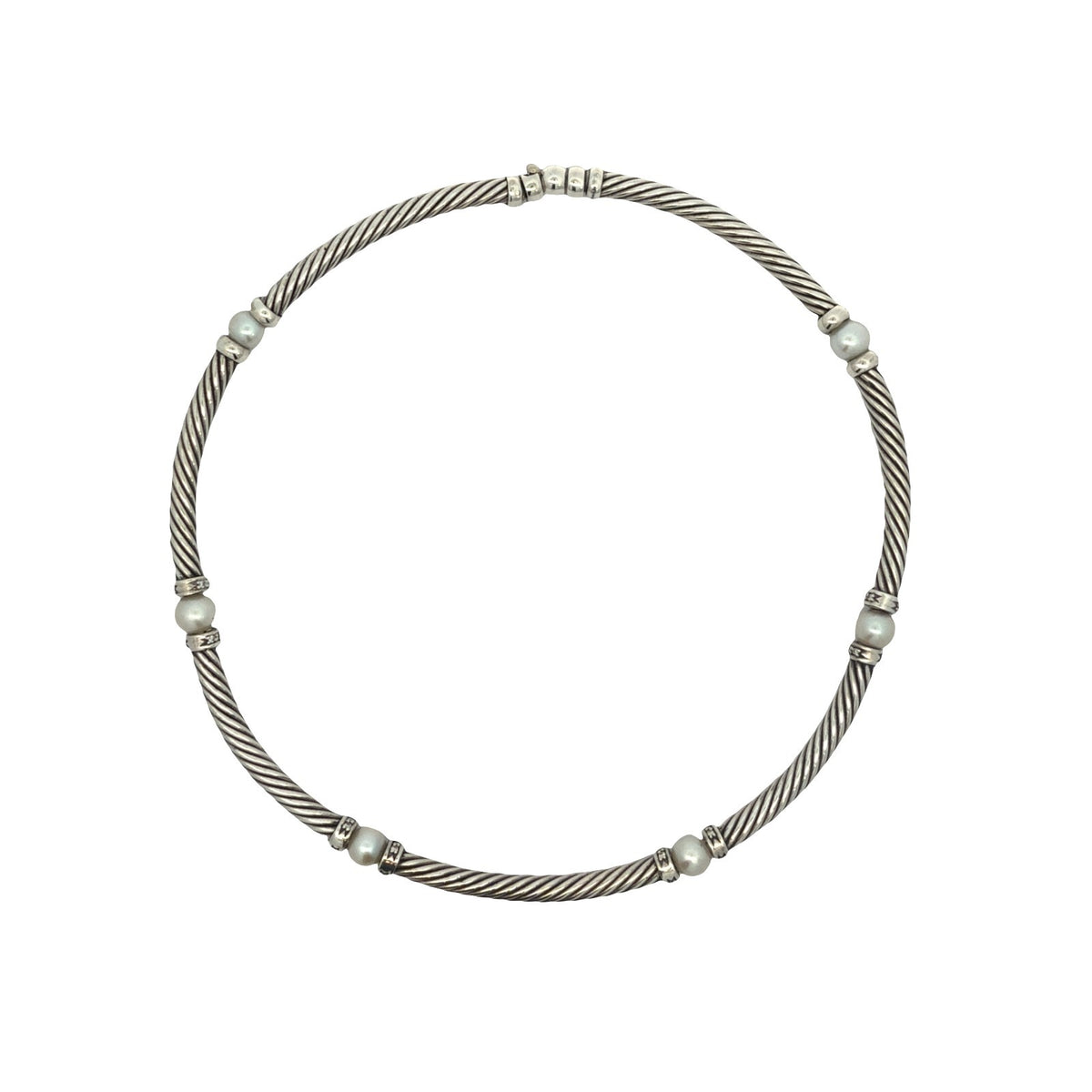 David Yurman Sterling Silver Pearl & 0.64cttw Diamond Hampton Cable Choker 15.5"1