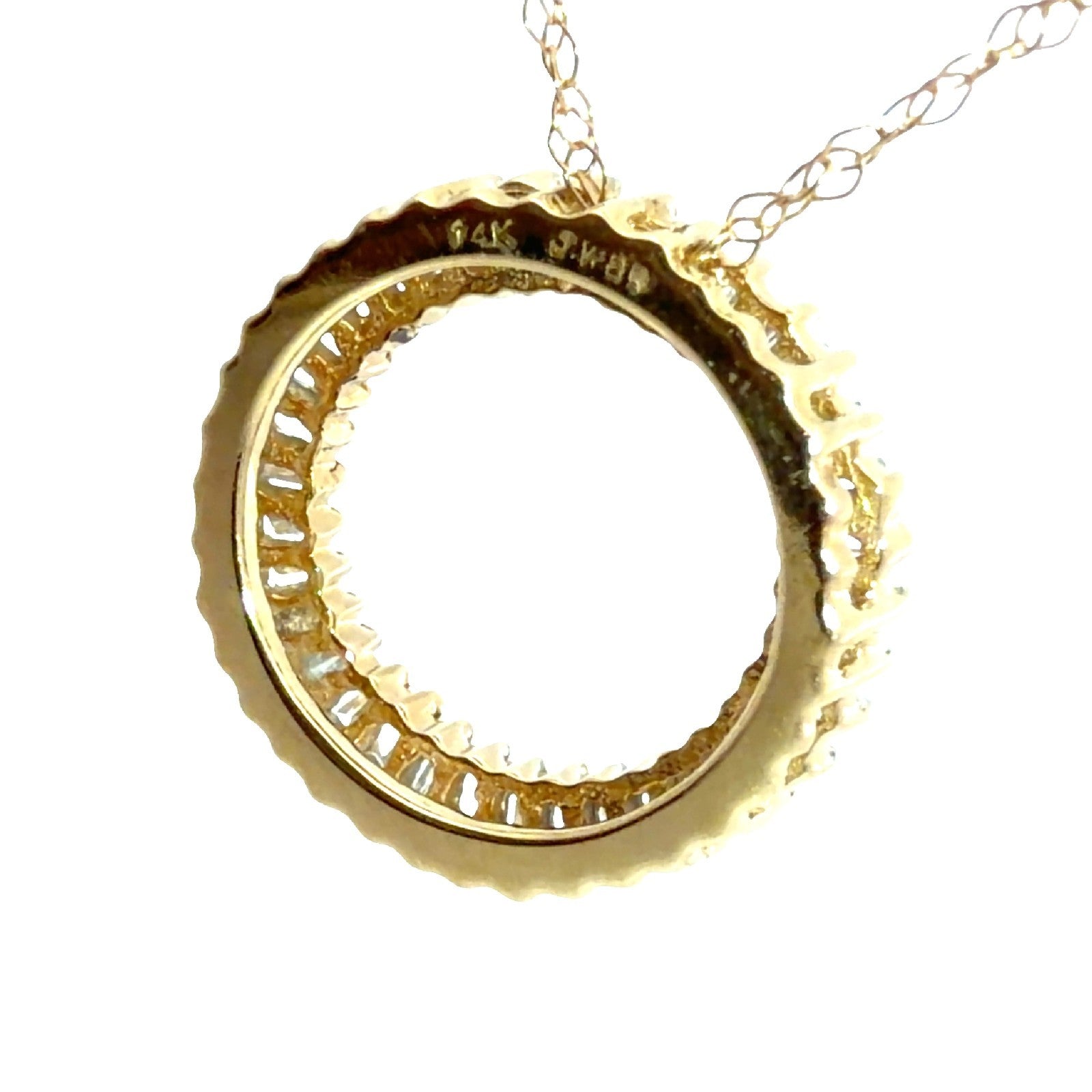 14k Yellow Gold Baguette 0.36cttw Diamond Slider Circle Pendant Necklace 18"5