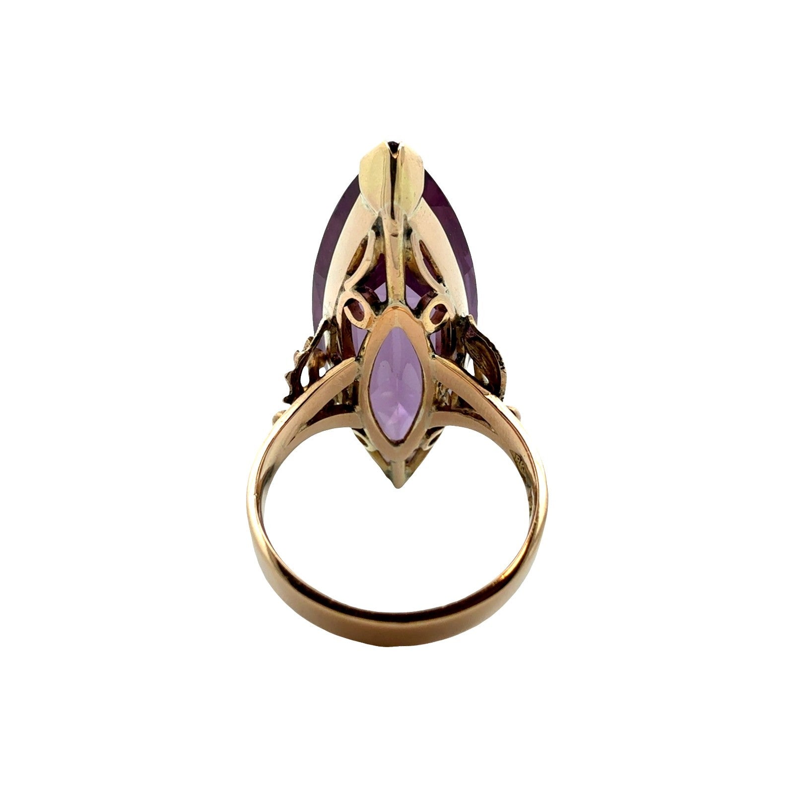 14k Yellow Gold Elongated Marquise 21.98tcw Created Sapphire Cocktail Ring3