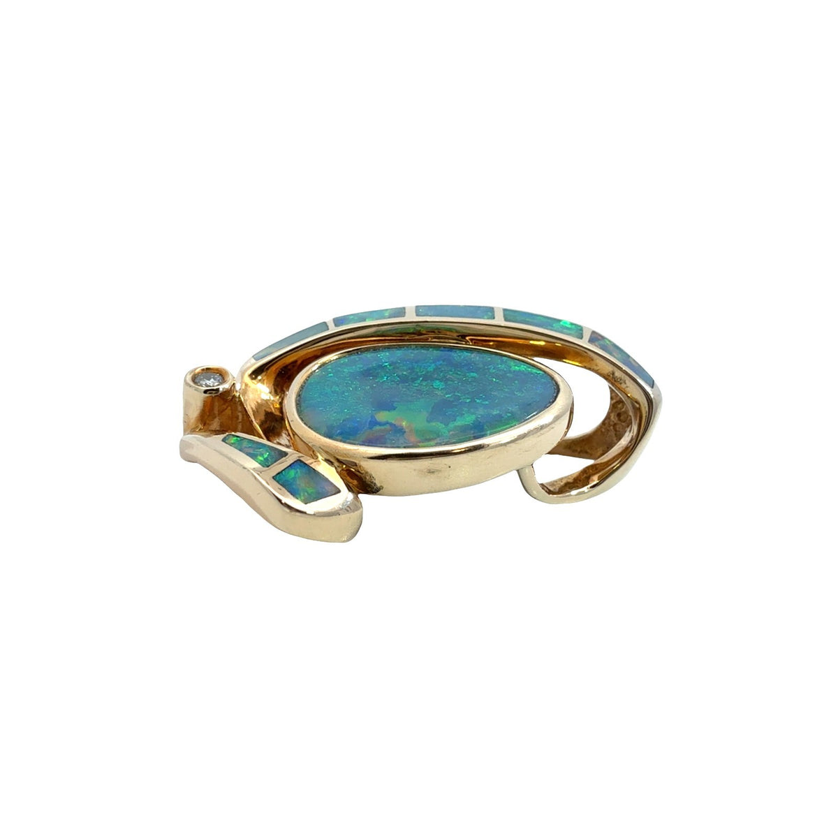 14k Yellow Gold 0.02tcw Diamond & Blue Opal Inlay Pendant4