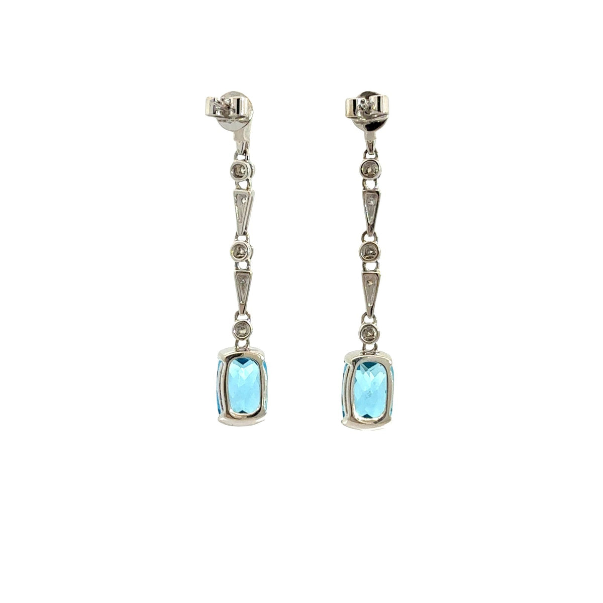 14k White Gold 4.41cttw Blue Topaz & 0.17cttw Diamond Linear Drop Earrings 2