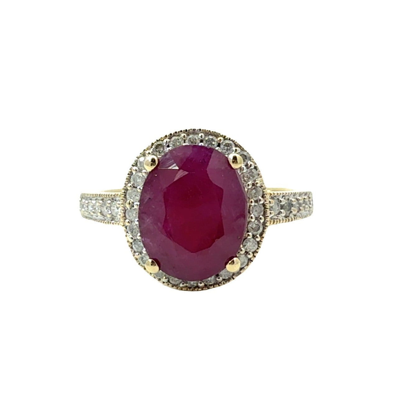Vintage 10k Yellow Gold 3.40ctw Ruby and 0.27ctw Diamond Ring Size 80