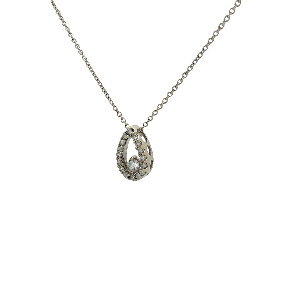 14k White Gold 0.58cttw Diamond Open Teardrop Pendant Necklace1