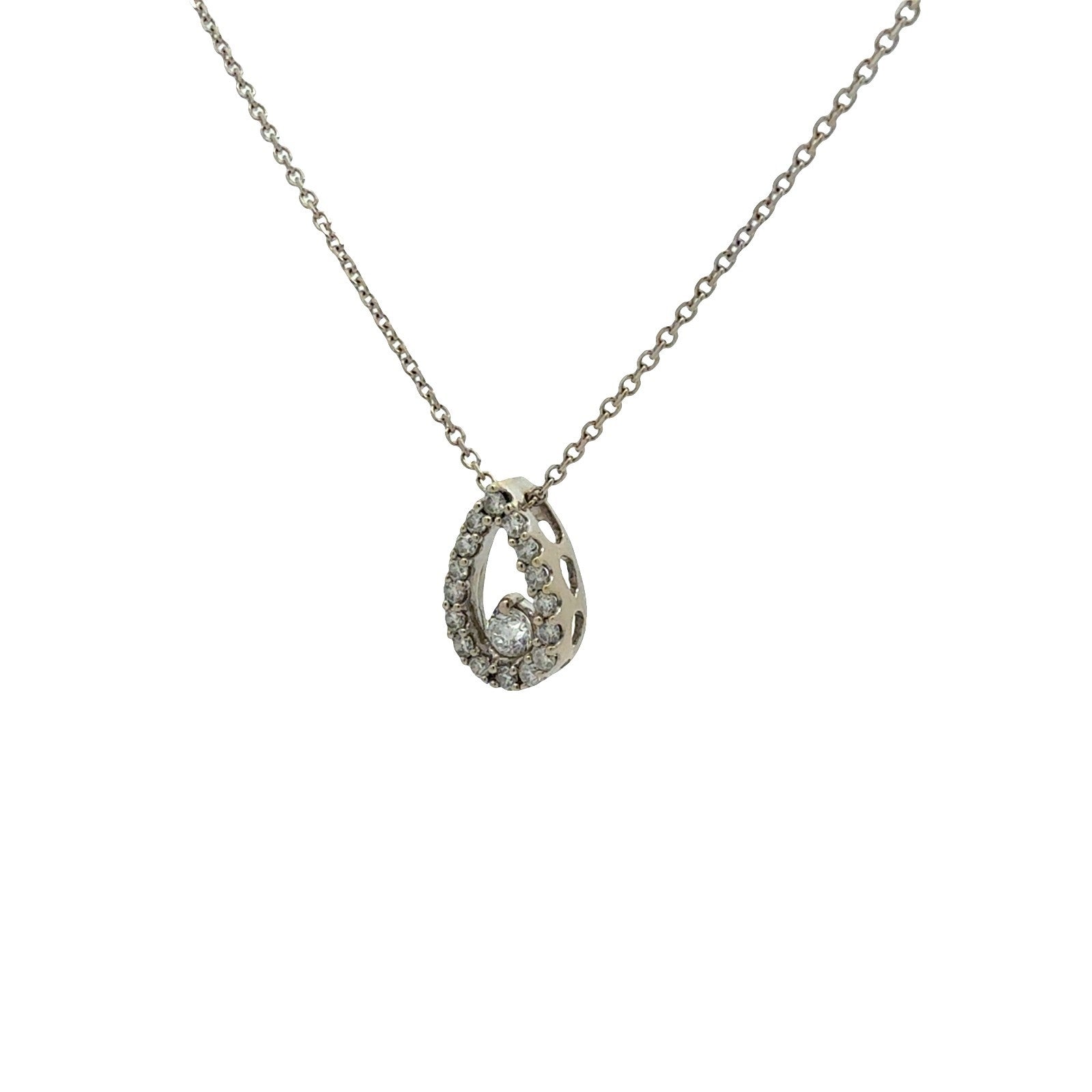 14k White Gold 0.58cttw Diamond Open Teardrop Pendant Necklace1