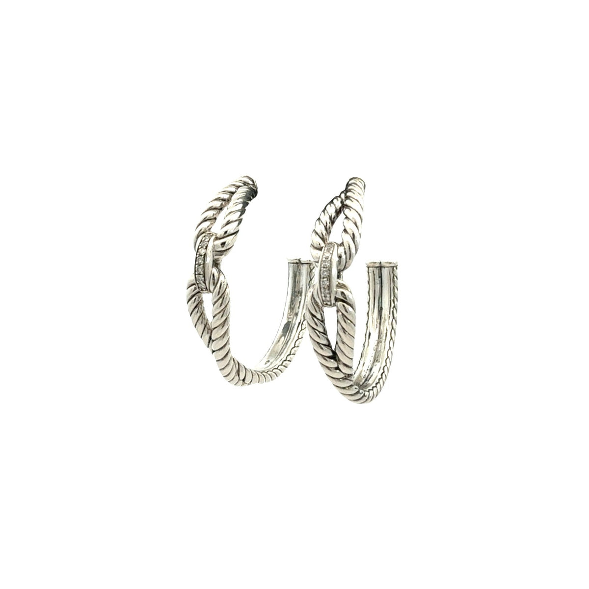 David Yurman Sterling Silver and 0.11ctw Diamond Cable Loop Hoop Earrings2