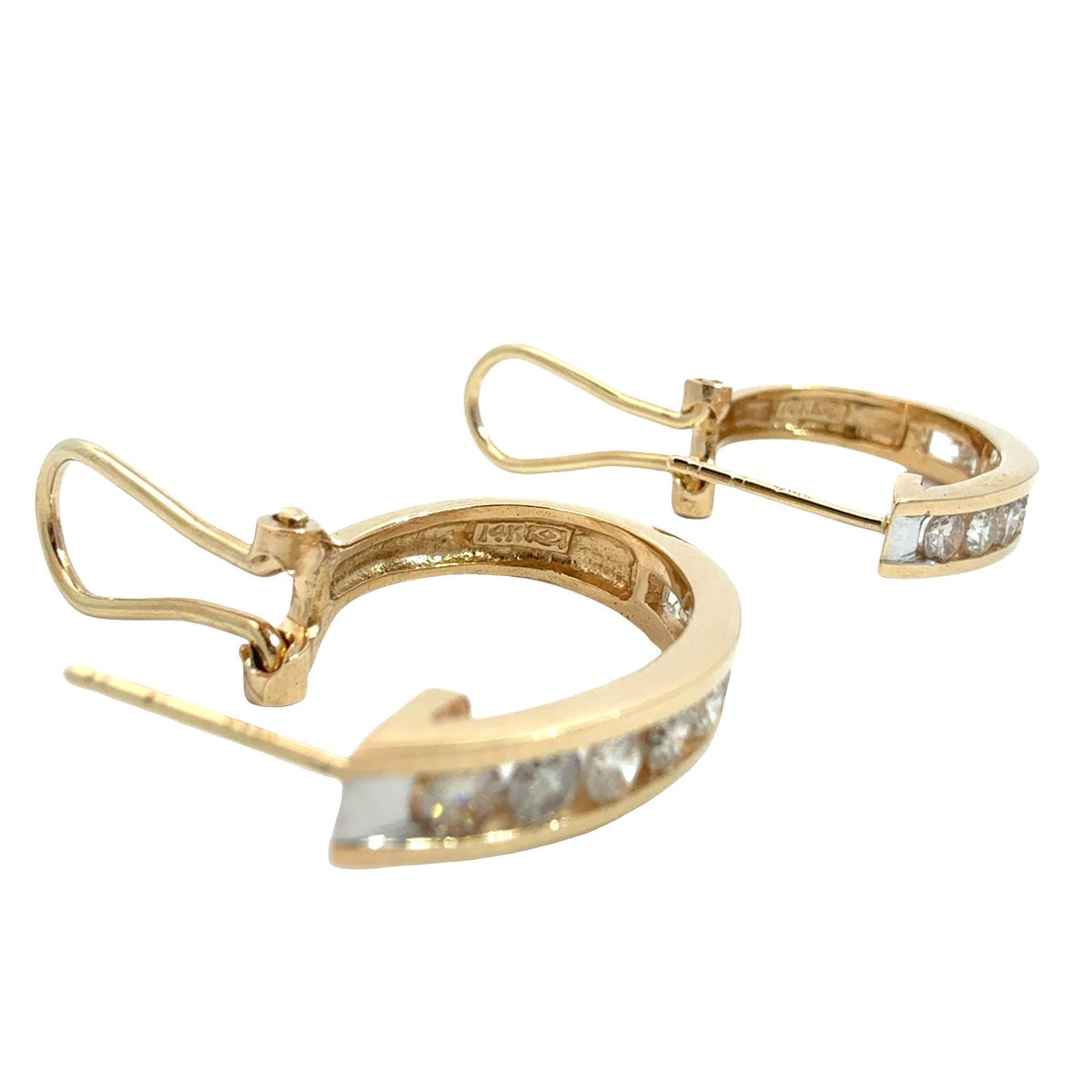 14k Yellow Gold Channel-Set 0.96tcw Diamond Hoop Earrings5