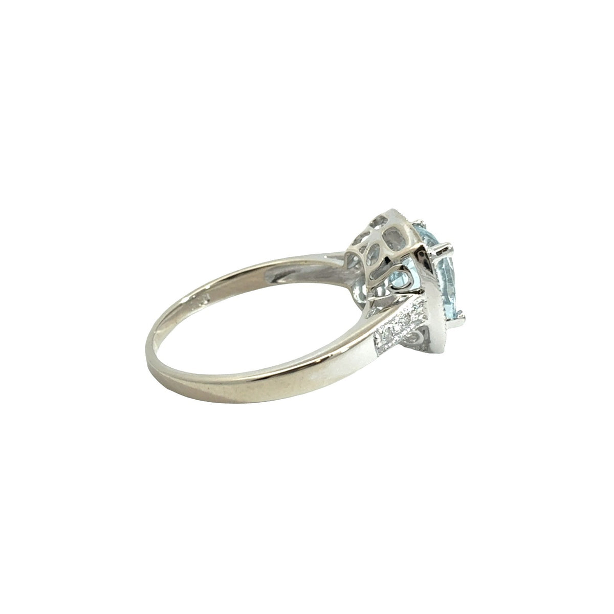 14k White Gold 1.18tcw Aquamarine & 0.06cttw Diamond Halo Ring Size 65