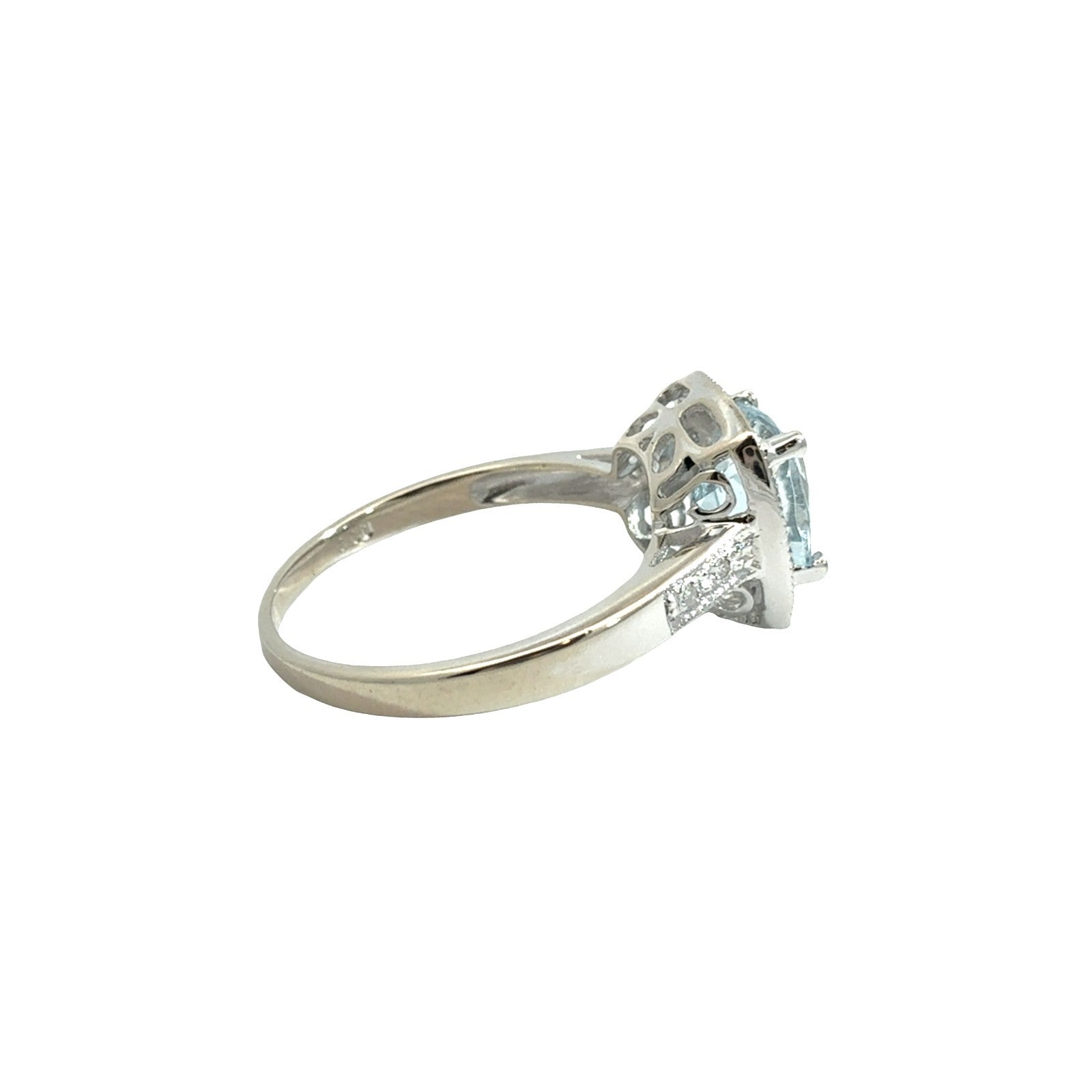 14k White Gold 1.18tcw Aquamarine & 0.06cttw Diamond Halo Ring Size 65