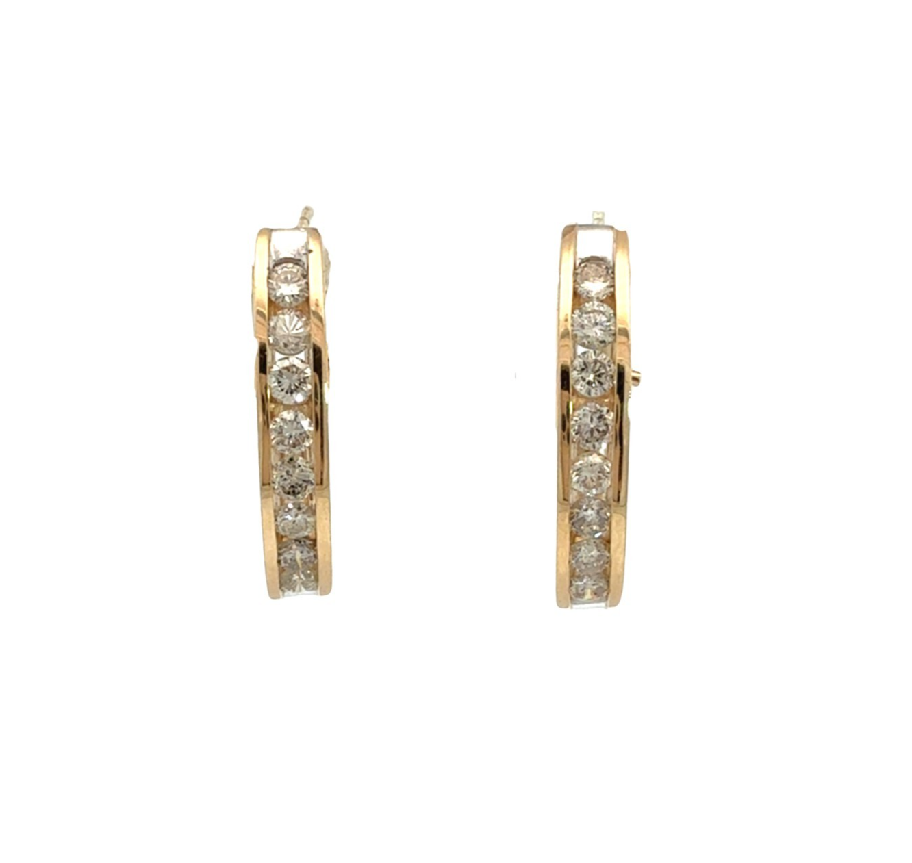14k Yellow Gold Channel-Set 0.96tcw Diamond Hoop Earrings0