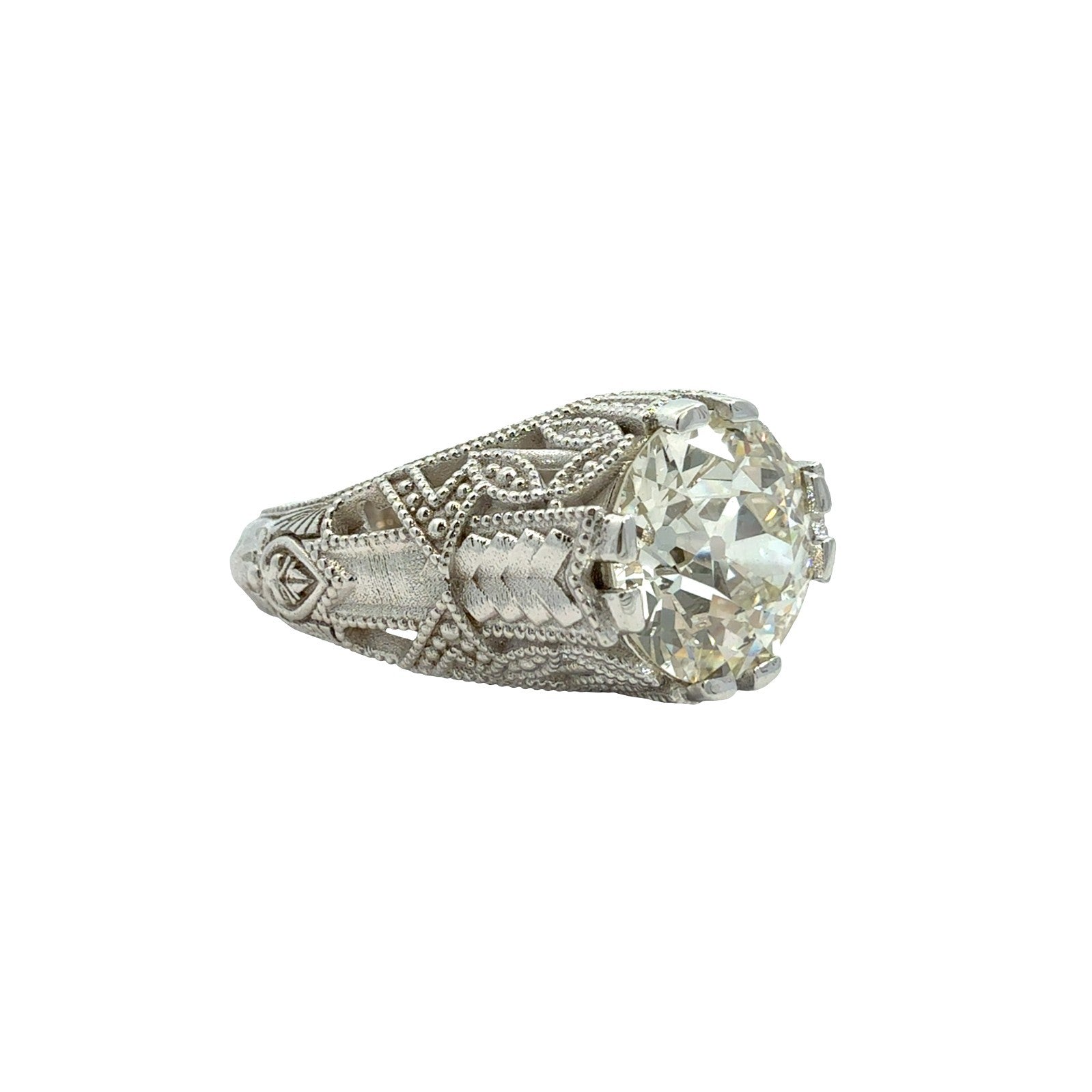NEW 18k White Gold Filigree 2.78tcw Diamond Euro Cut Solitaire Engagement Ring1