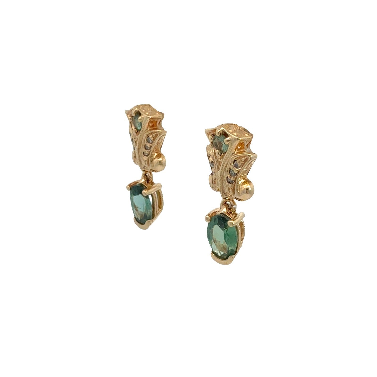 Vintage 14k Yellow Gold 0.05cttw Diamond and 1.03cttw Chrysoberyl Drop Earrings0