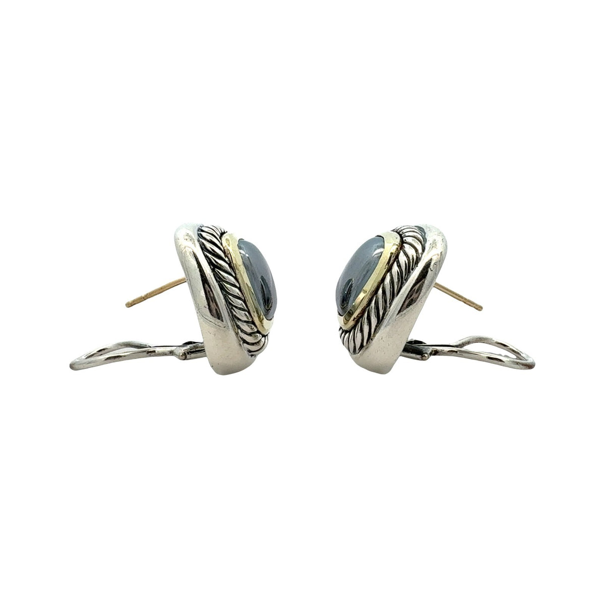 Vintage David Yurman Sterling Silver & 14k Yellow Gold Hematite Albion Earrings1