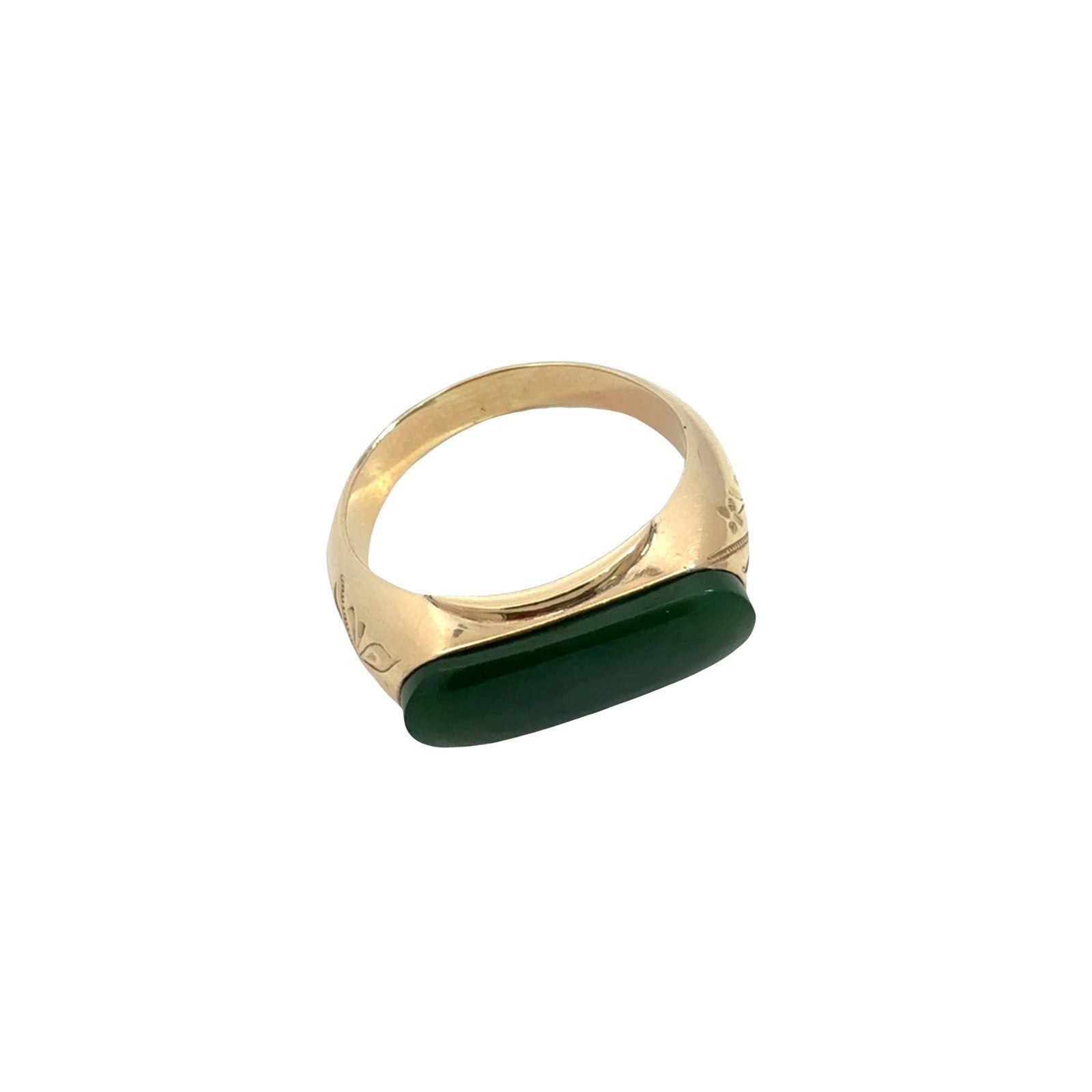 Vintage 10k Yellow Gold & 0.62tcw Green Nephrite Horizontal Oval Ring Size 11.250