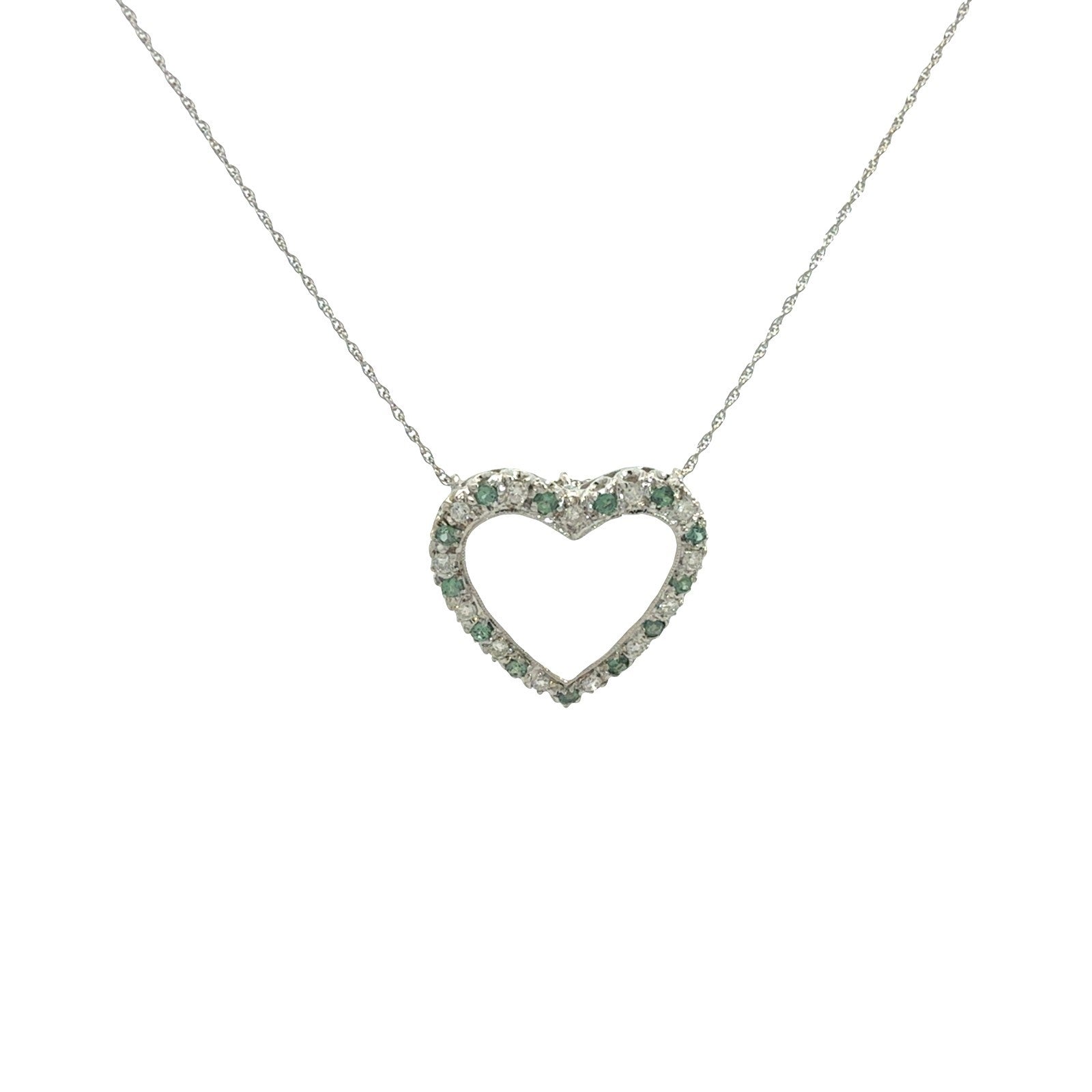 14k White Gold 0.42cttw Diamond and 0.52cttw Chrysoberyl Open Heart Necklace1
