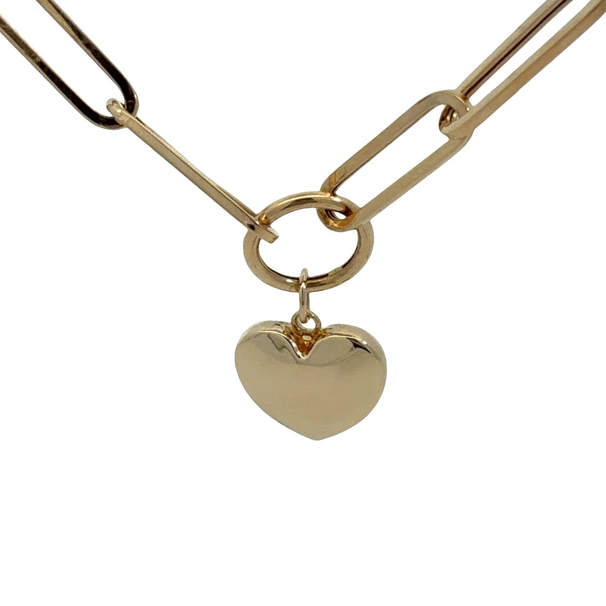 14k Yellow Gold Paperclip Chain with Heart Charm Necklace 18"1