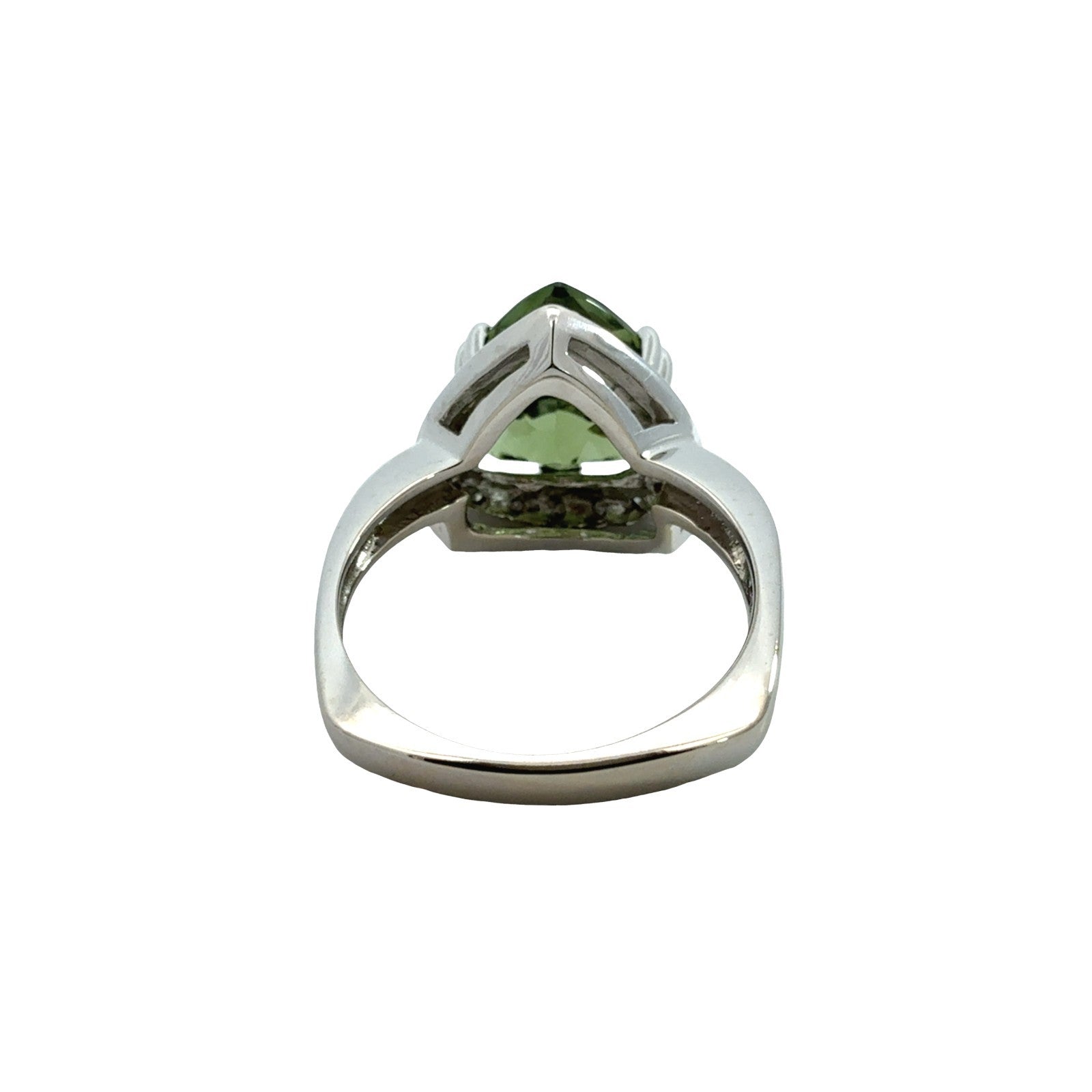14k White Gold Trillion-Cut 6.57tcw Green Diopside and 0.18cttw Diamond Ring3